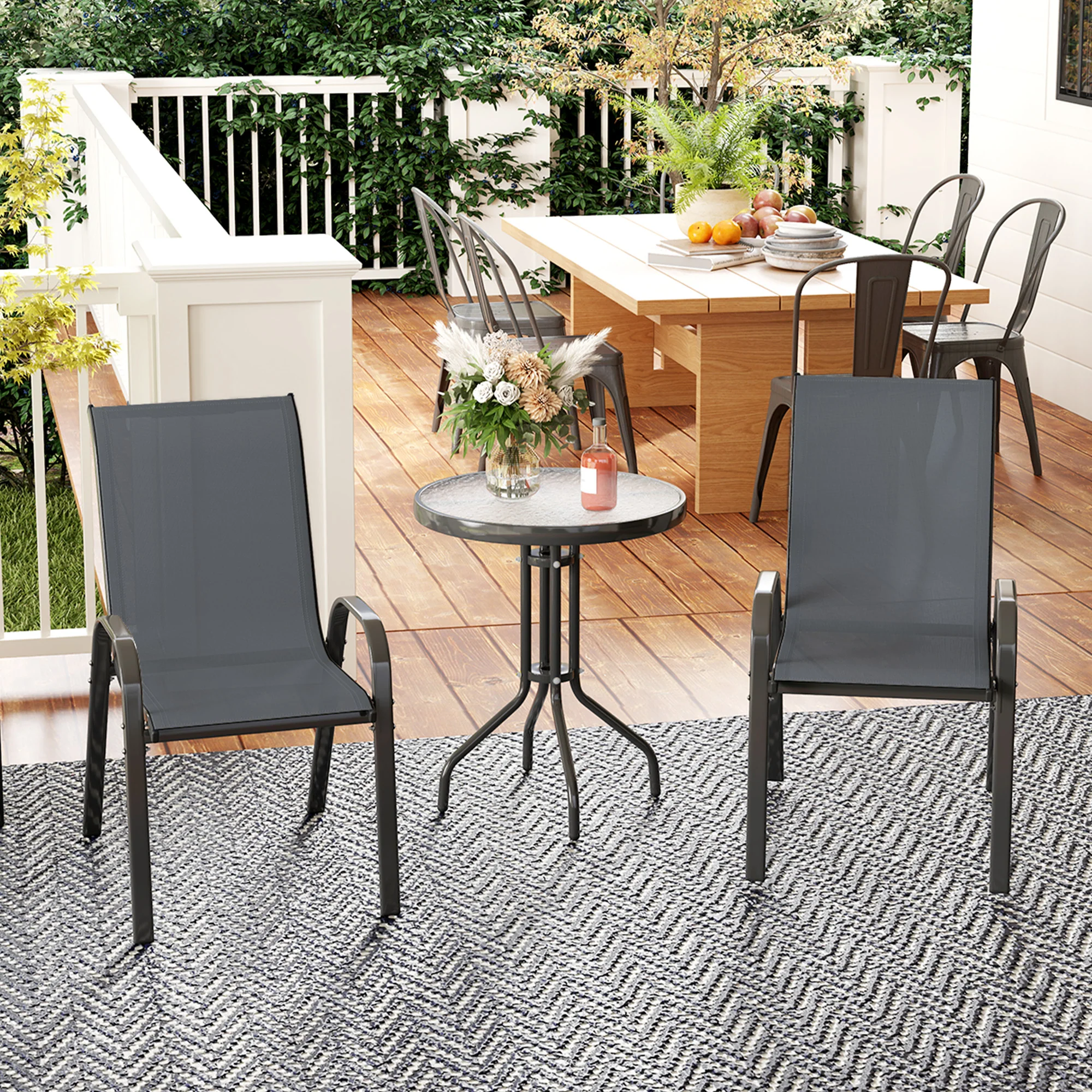 Outsunny Garden Bistro Set, Small Garden Set w/ Stackable Chairs - Image 11