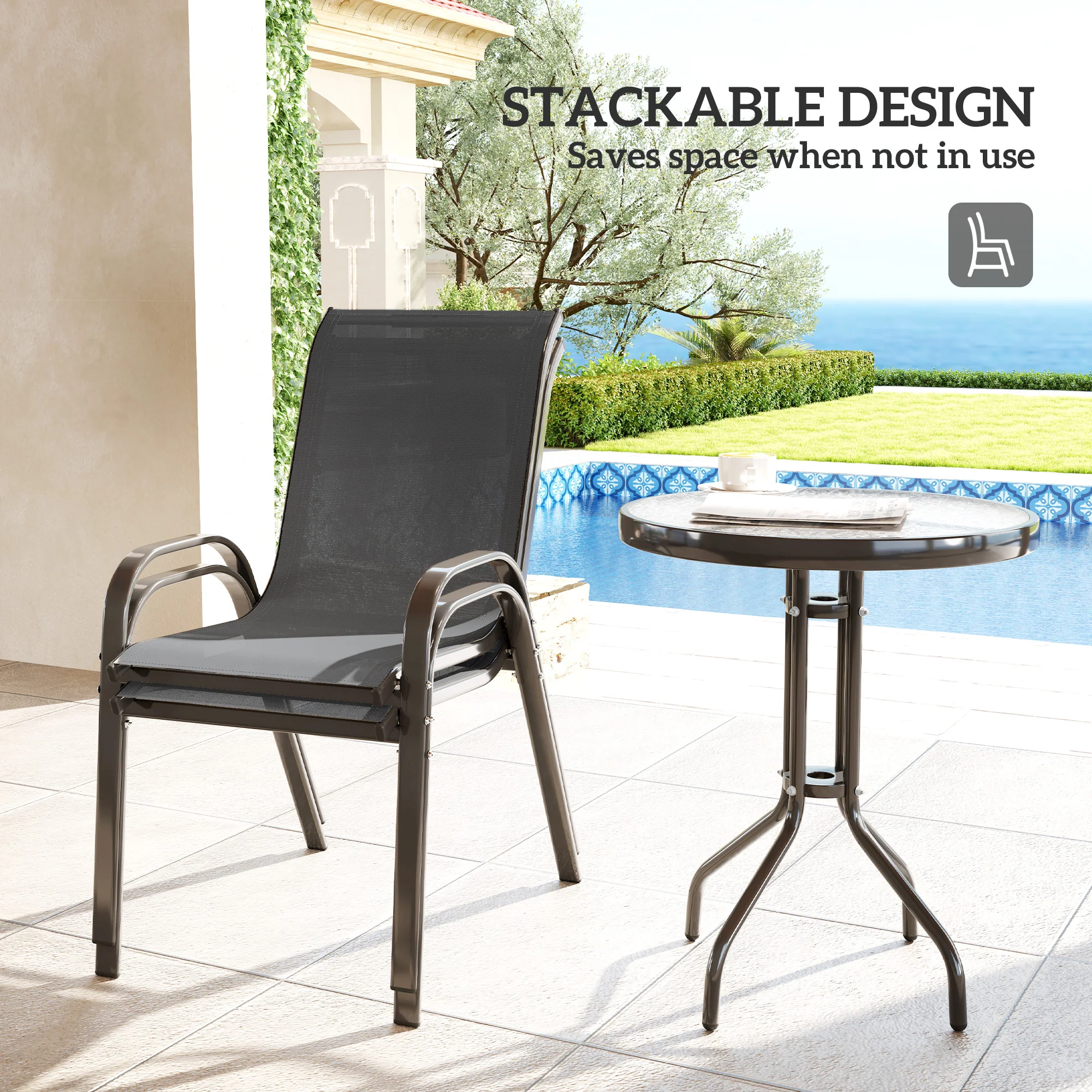 Outsunny Garden Bistro Set, Small Garden Set w/ Stackable Chairs - Image 13
