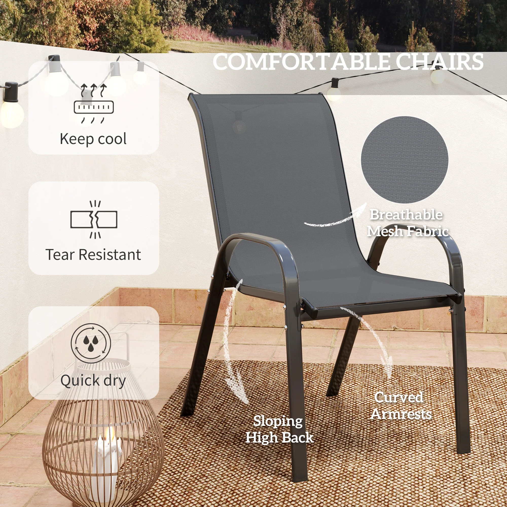 Outsunny Garden Bistro Set, Small Garden Set w/ Stackable Chairs - Image 15