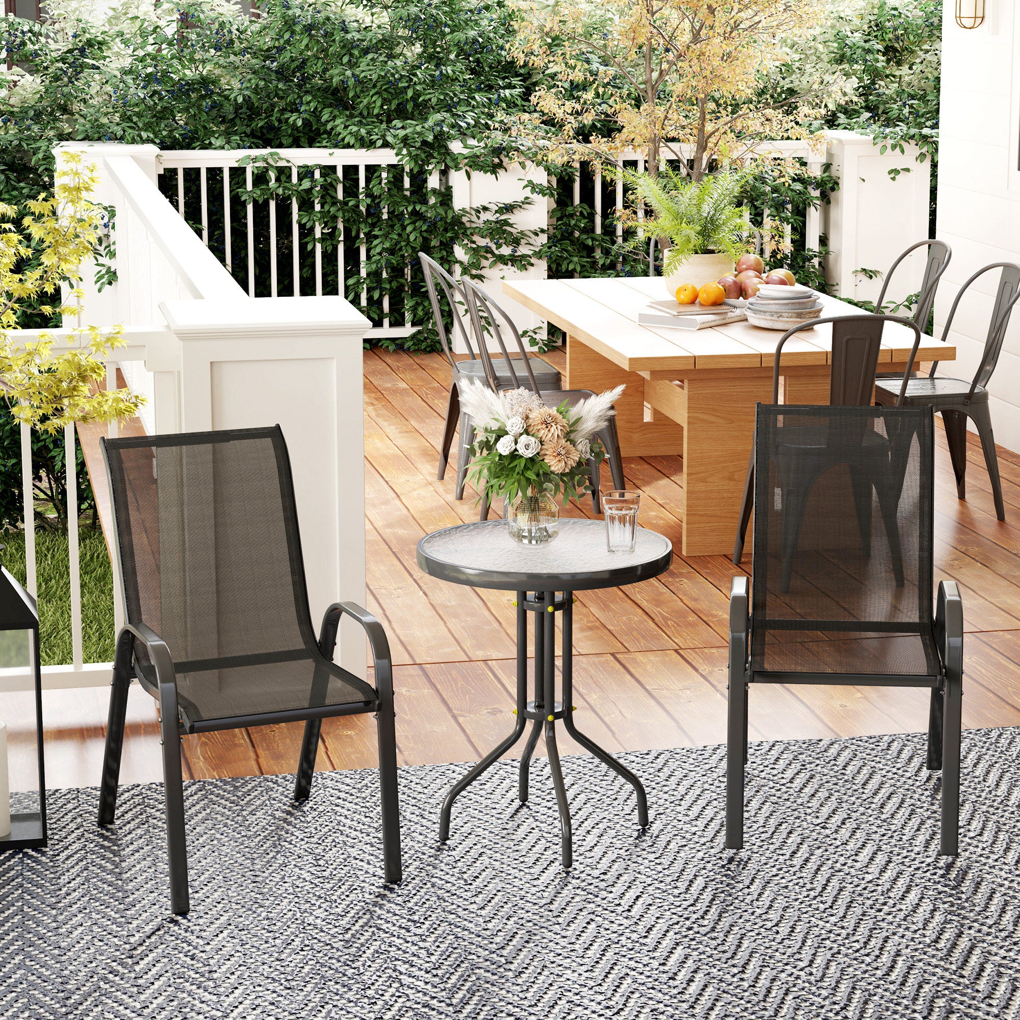 Outsunny Garden Bistro Set, Small Garden Set w/ Stackable Chairs - Image 2