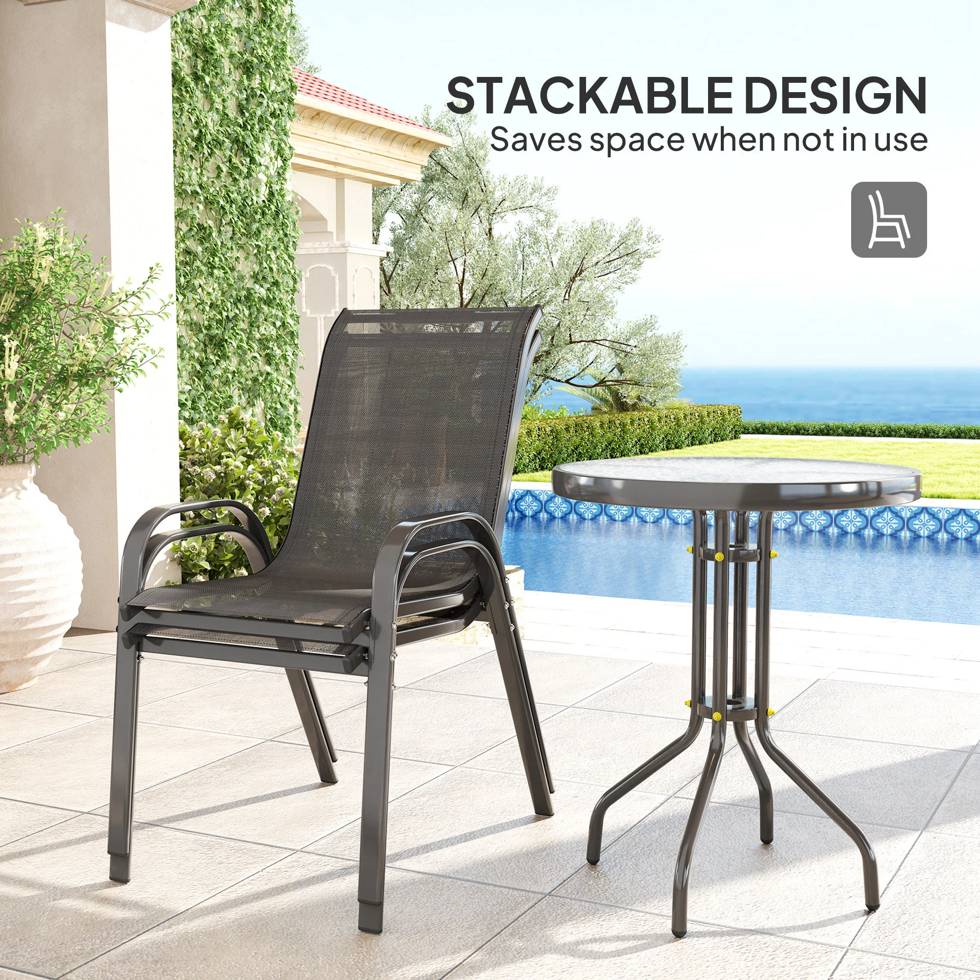 Outsunny Garden Bistro Set, Small Garden Set w/ Stackable Chairs - Image 4