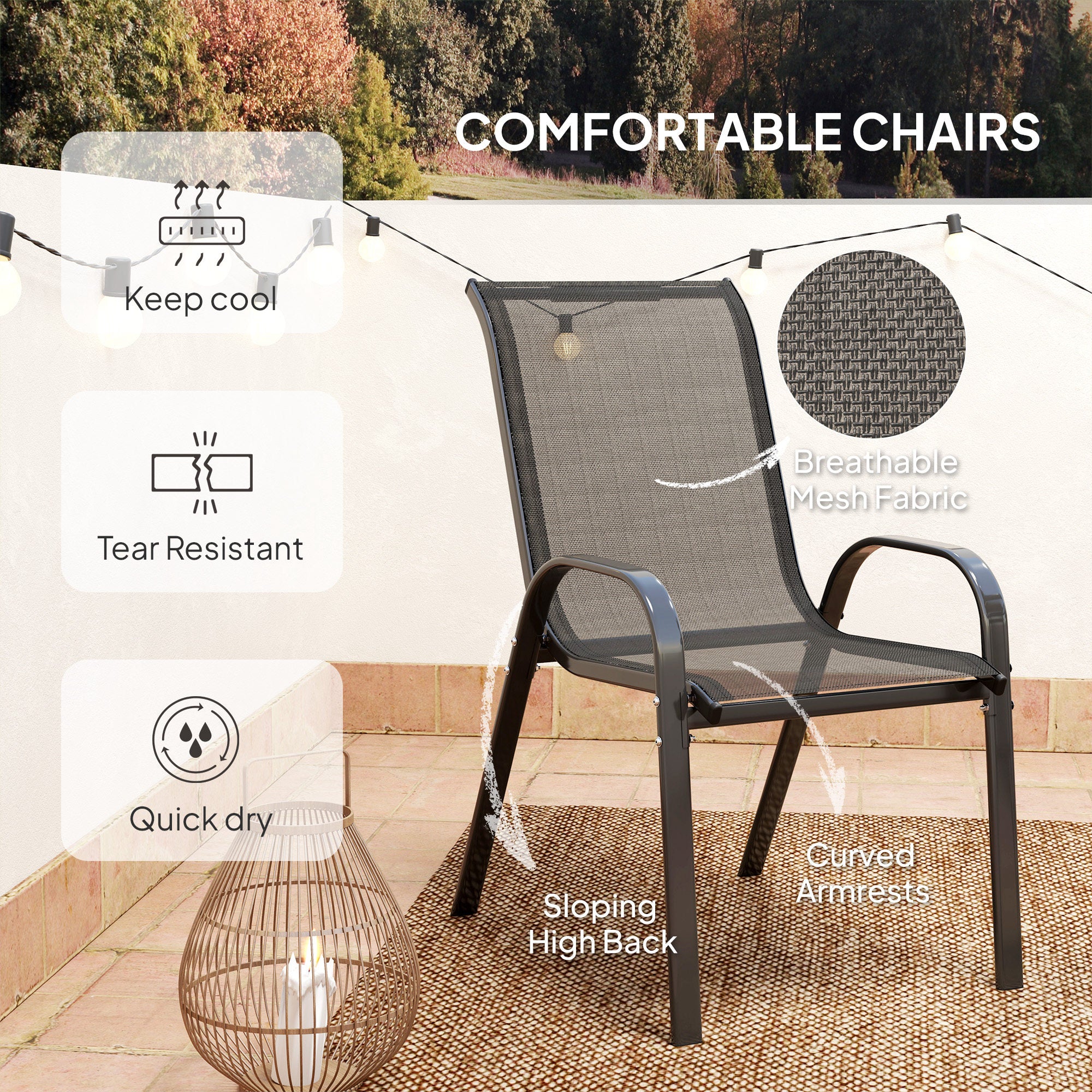 Outsunny Garden Bistro Set, Small Garden Set w/ Stackable Chairs - Image 6
