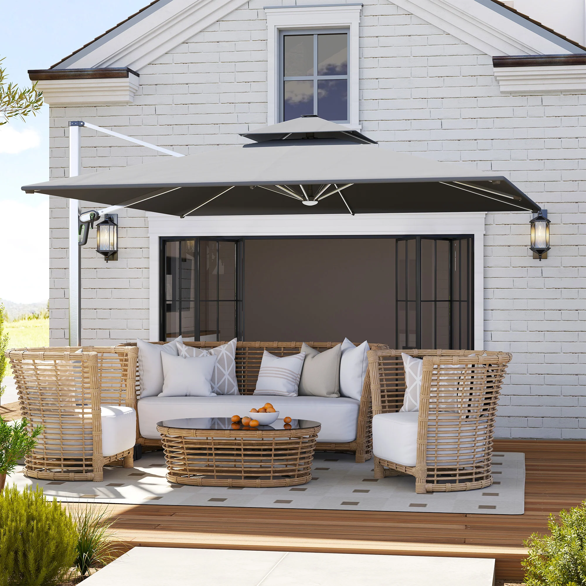 Outsunny Garden Cantilever Parasol, Patio Umbrella w/ Solar LED Lights, Grey - Image 9