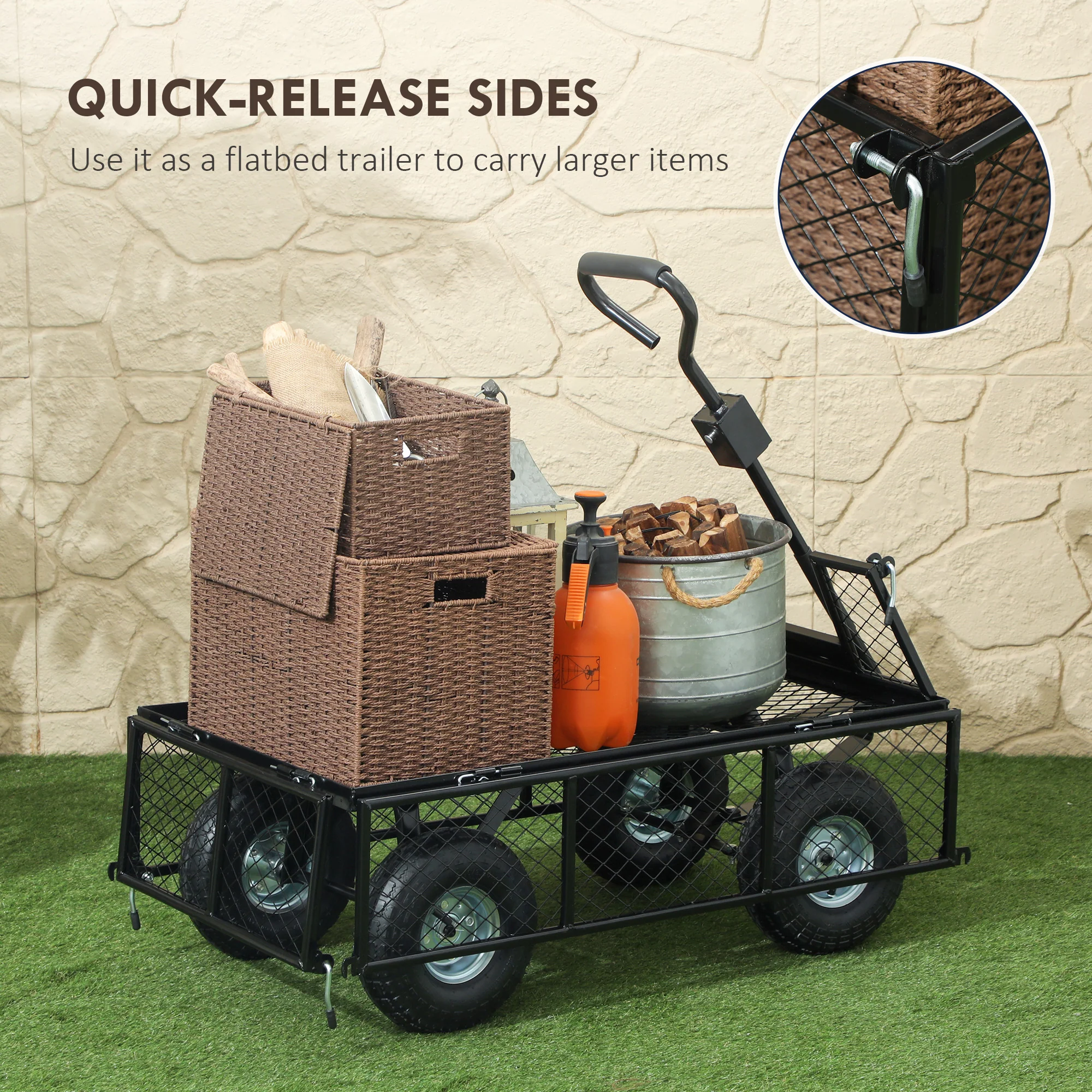 Outsunny Garden Cart With Removable Liner, Quick-Release Sides - Image 4