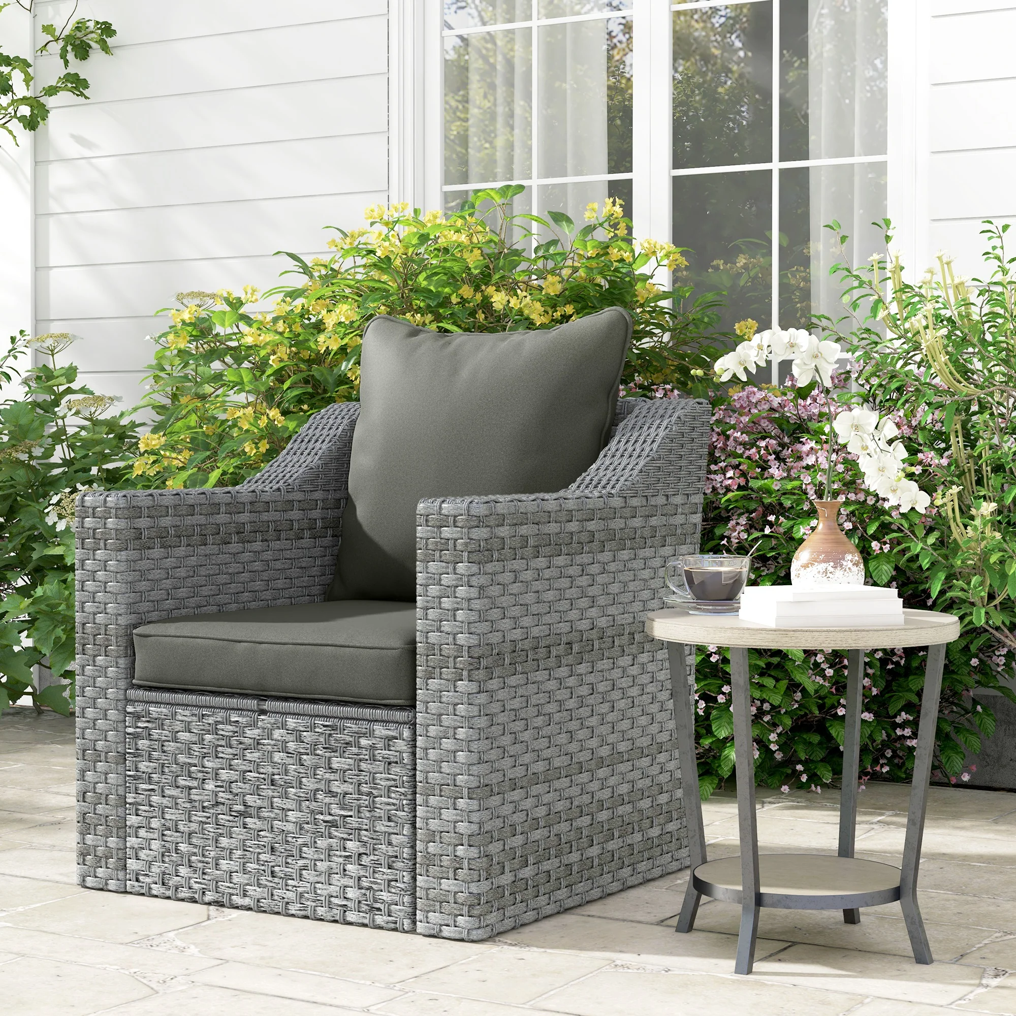 Outsunny Garden Chair Cushion Set with 1 Seat and 1 Back Pad, Light Grey - Image 11