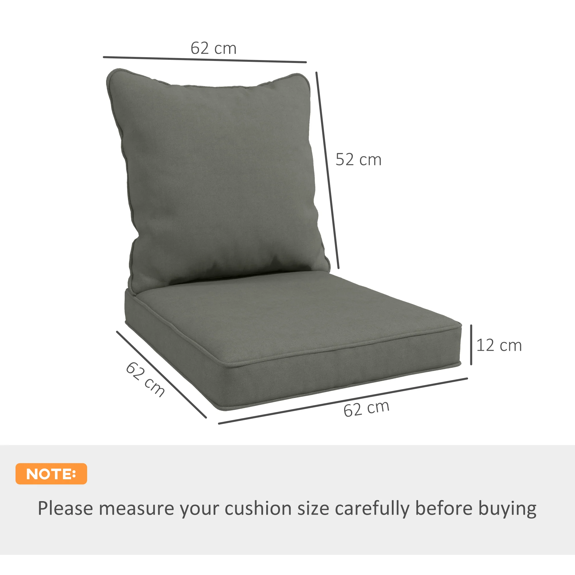 Outsunny Garden Chair Cushion Set with 1 Seat and 1 Back Pad, Light Grey - Image 14