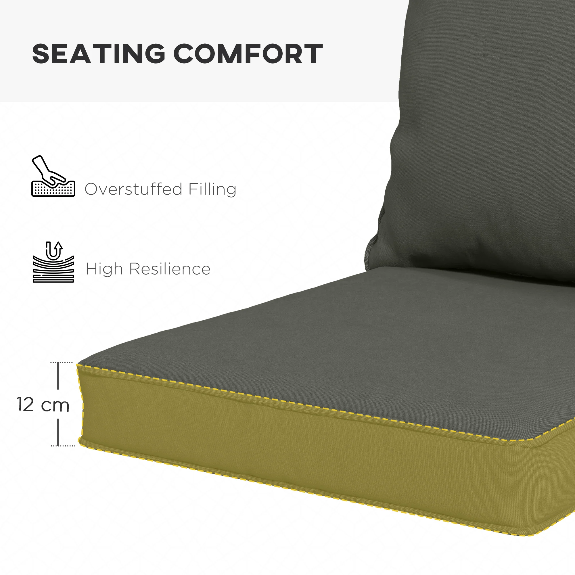 Outsunny Garden Chair Cushion Set with 1 Seat and 1 Back Pad, Light Grey - Image 15
