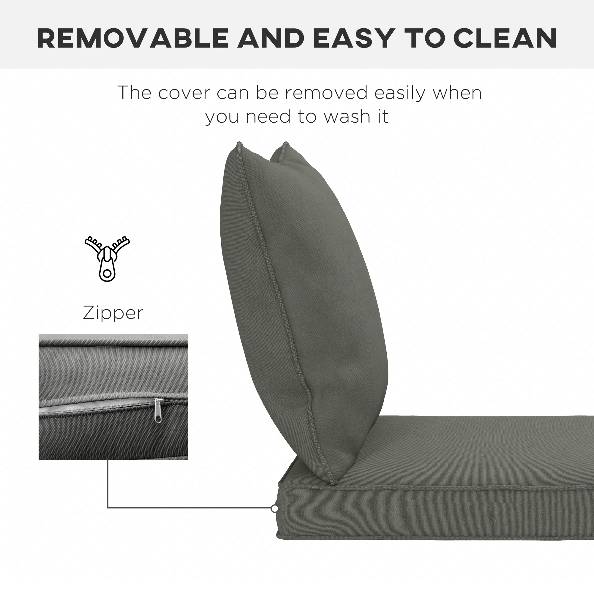 Outsunny Garden Chair Cushion Set with 1 Seat and 1 Back Pad, Light Grey - Image 16