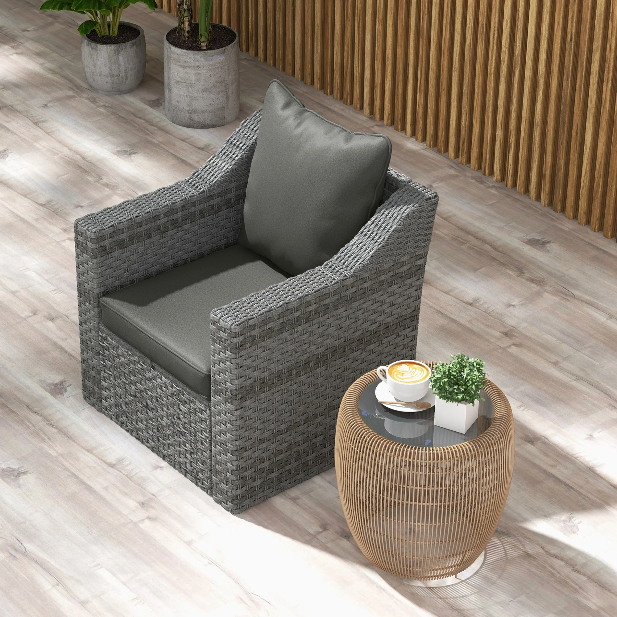 Outsunny Garden Chair Cushion Set with 1 Seat and 1 Back Pad, Light Grey - Image 17
