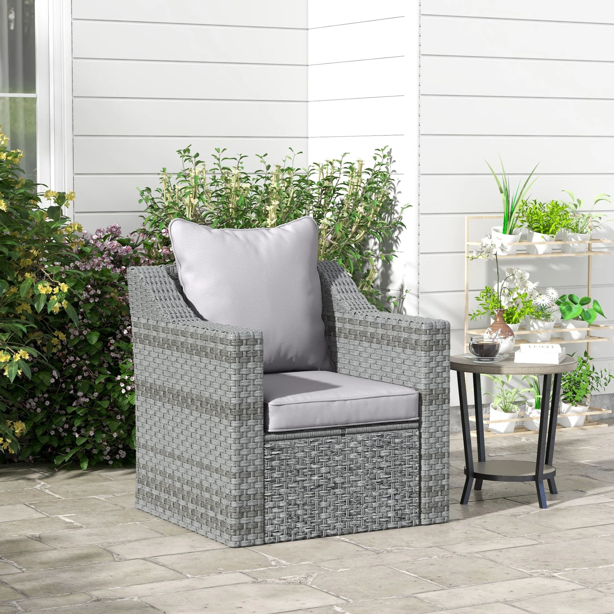 Outsunny Garden Chair Cushion Set with 1 Seat and 1 Back Pad, Light Grey - Image 20