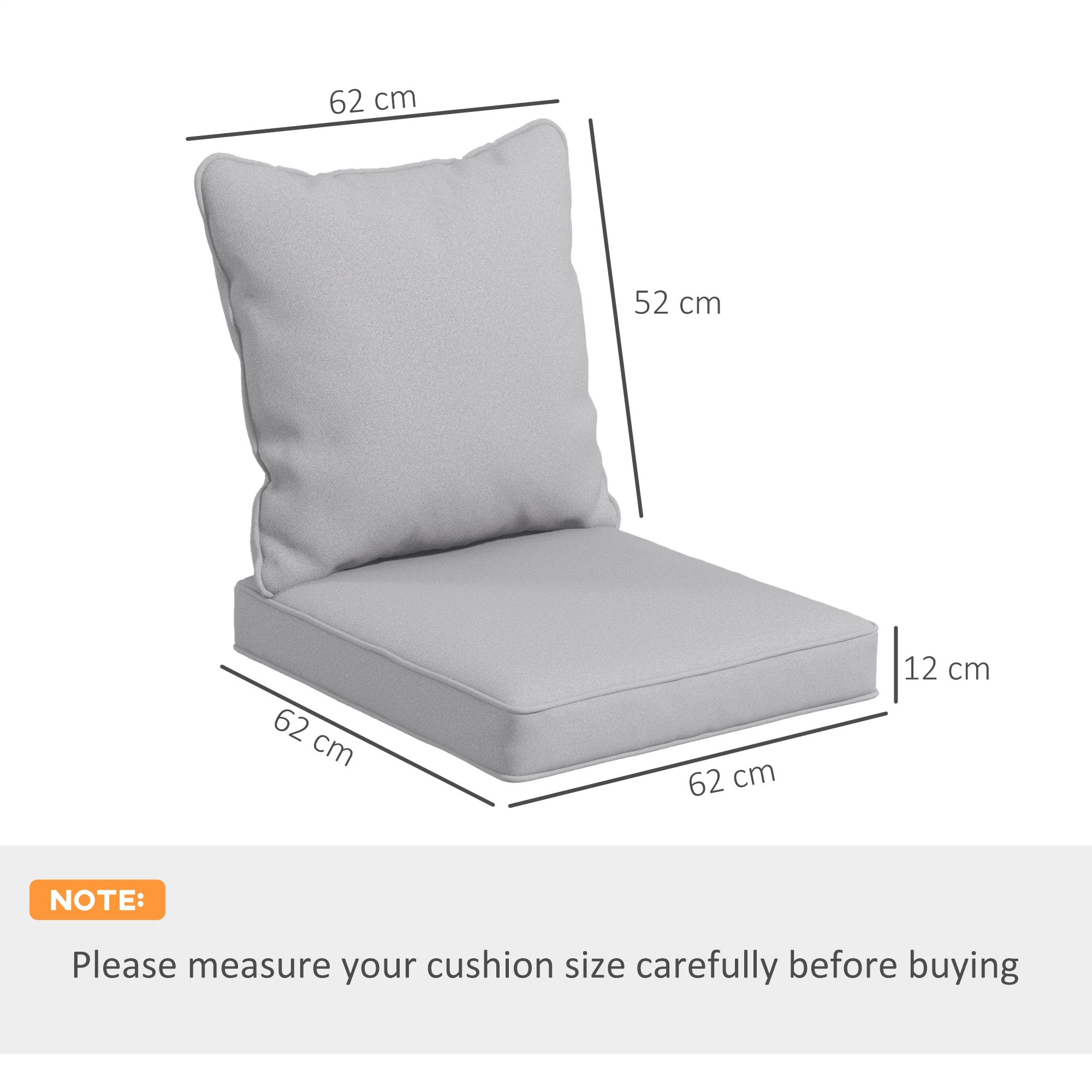 Outsunny Garden Chair Cushion Set with 1 Seat and 1 Back Pad, Light Grey - Image 23