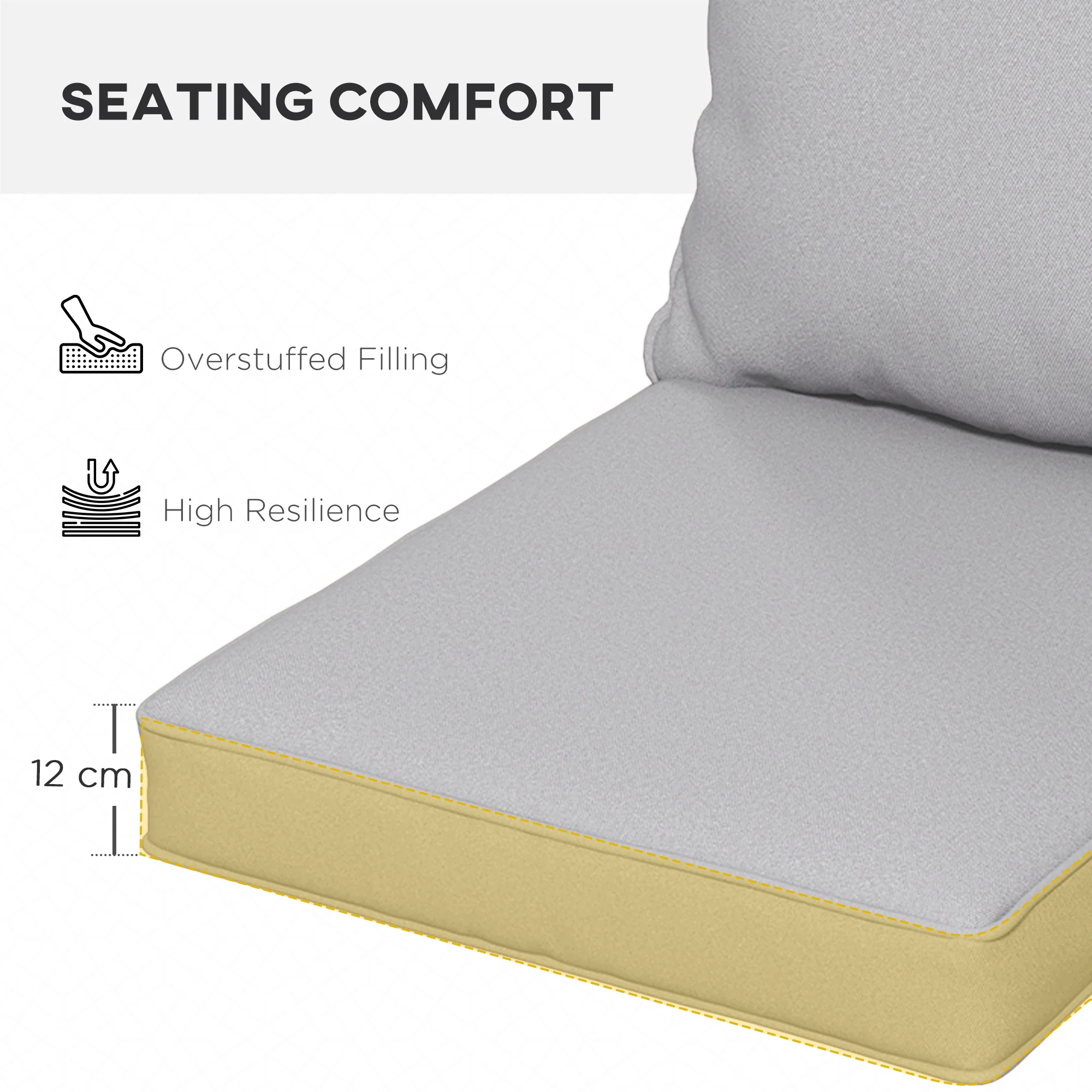 Outsunny Garden Chair Cushion Set with 1 Seat and 1 Back Pad, Light Grey - Image 24