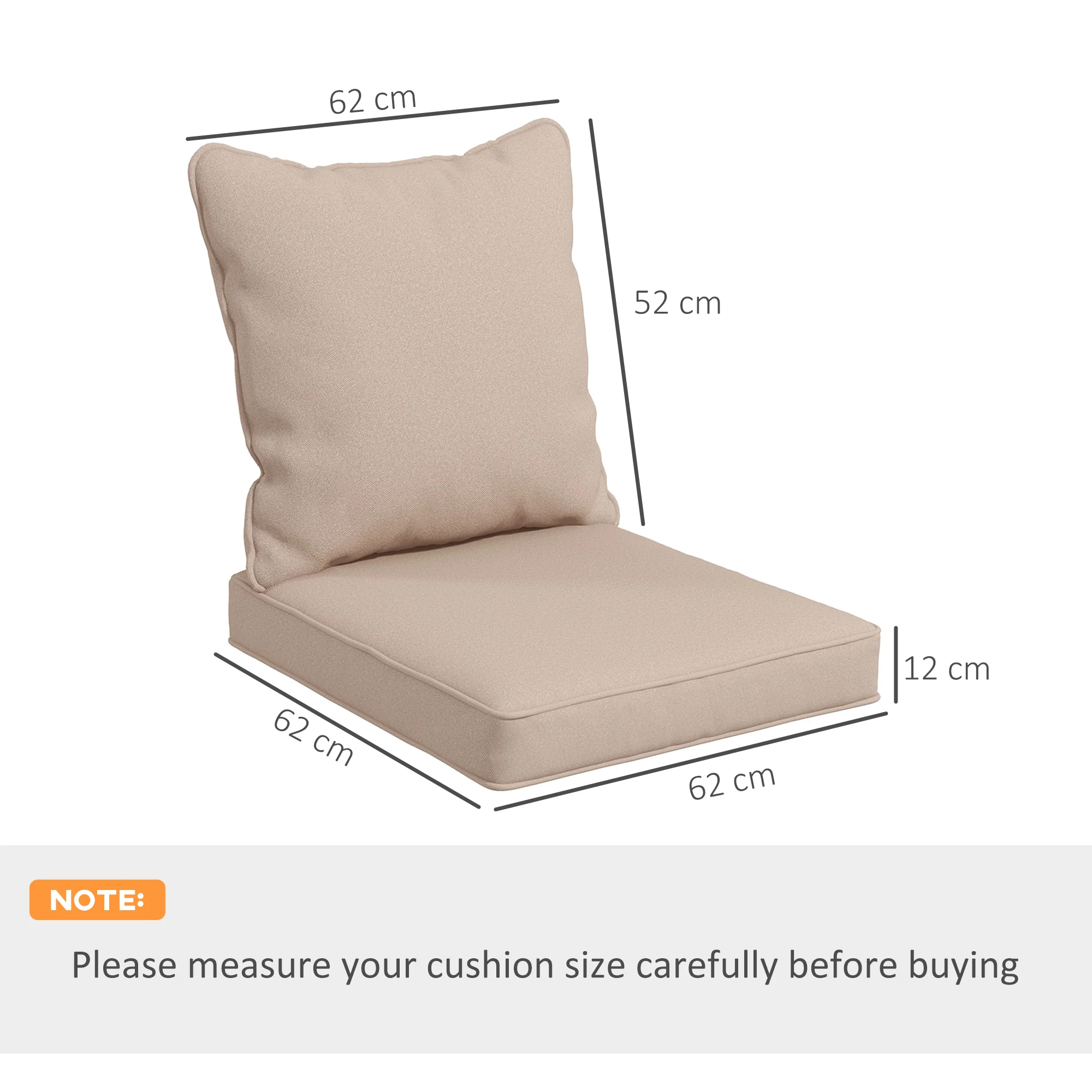 Outsunny Garden Chair Cushion Set with 1 Seat and 1 Back Pad, Light Grey - Image 5