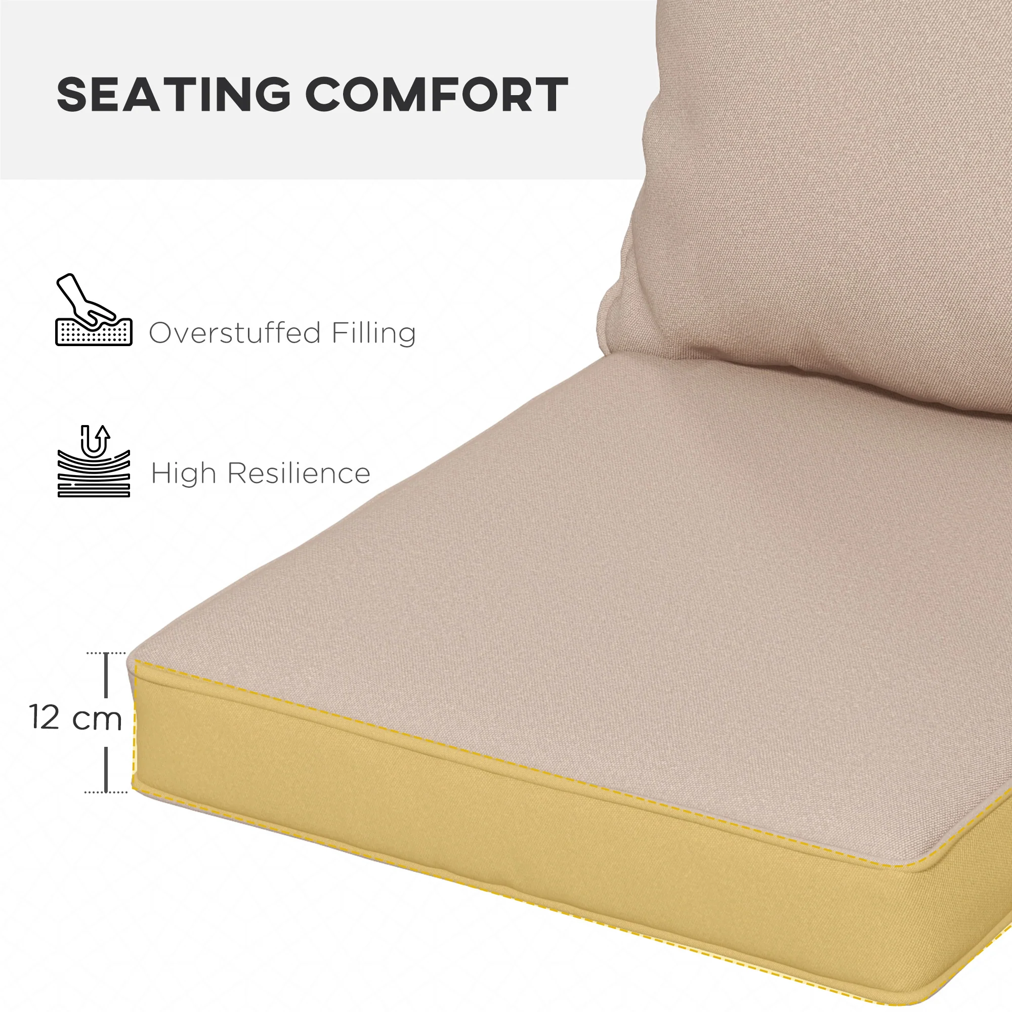Outsunny Garden Chair Cushion Set with 1 Seat and 1 Back Pad, Light Grey - Image 6