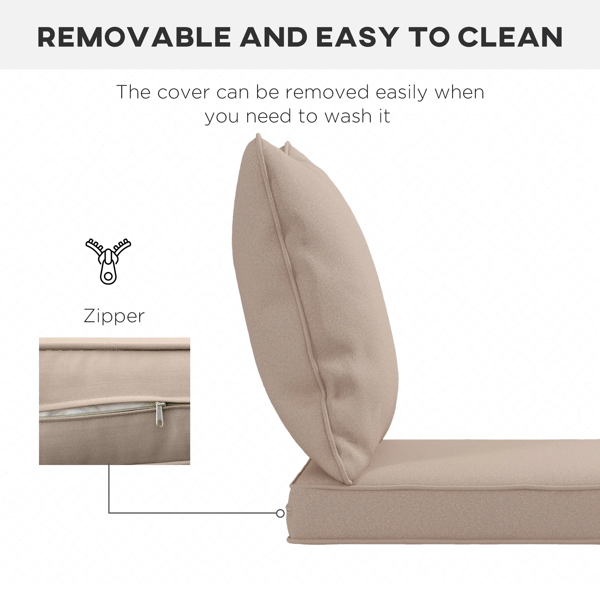 Outsunny Garden Chair Cushion Set with 1 Seat and 1 Back Pad, Light Grey - Image 7