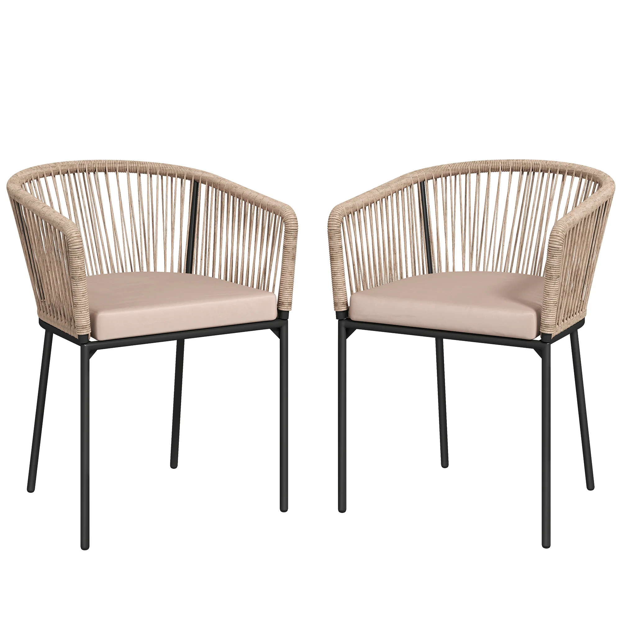 Outsunny Garden Chairs Set Of 2, Rattan Dining Chairs With Cushions, Natural