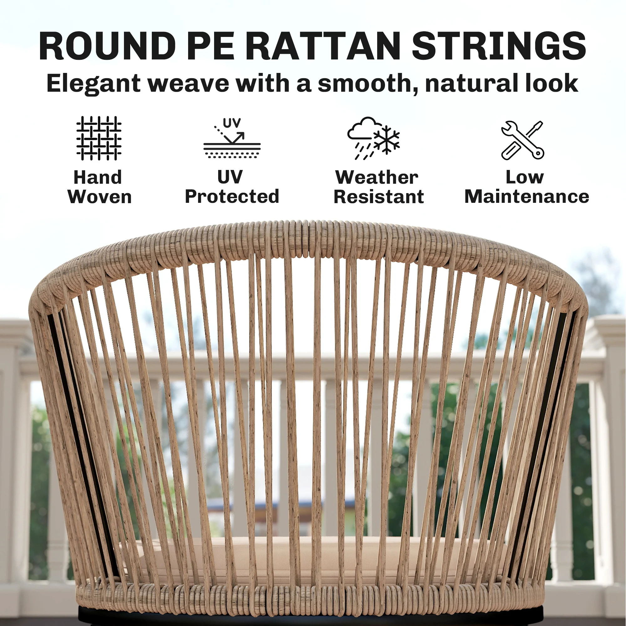 Outsunny Garden Chairs Set Of 2, Rattan Dining Chairs With Cushions, Natural - Image 3
