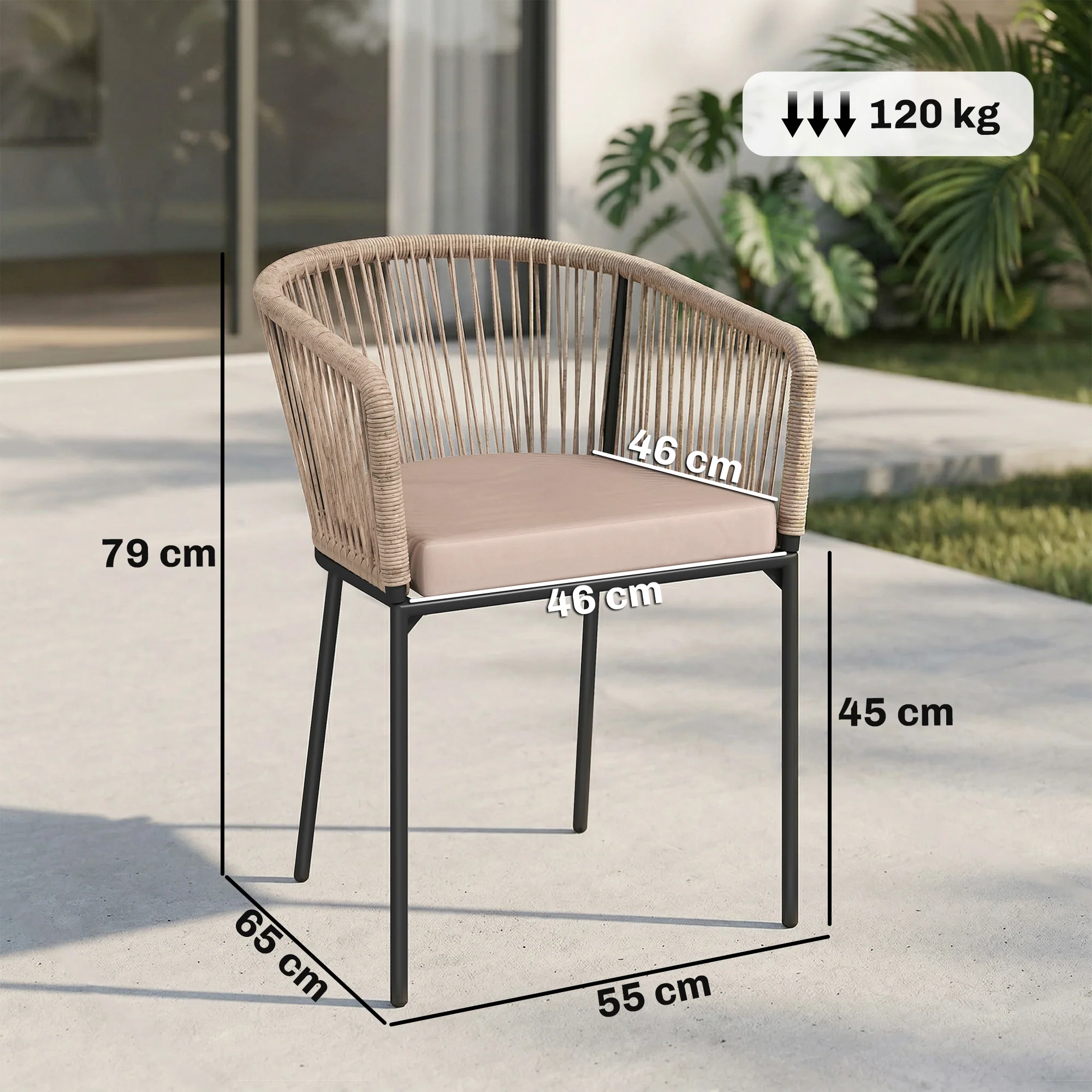 Outsunny Garden Chairs Set Of 2, Rattan Dining Chairs With Cushions, Natural - Image 5