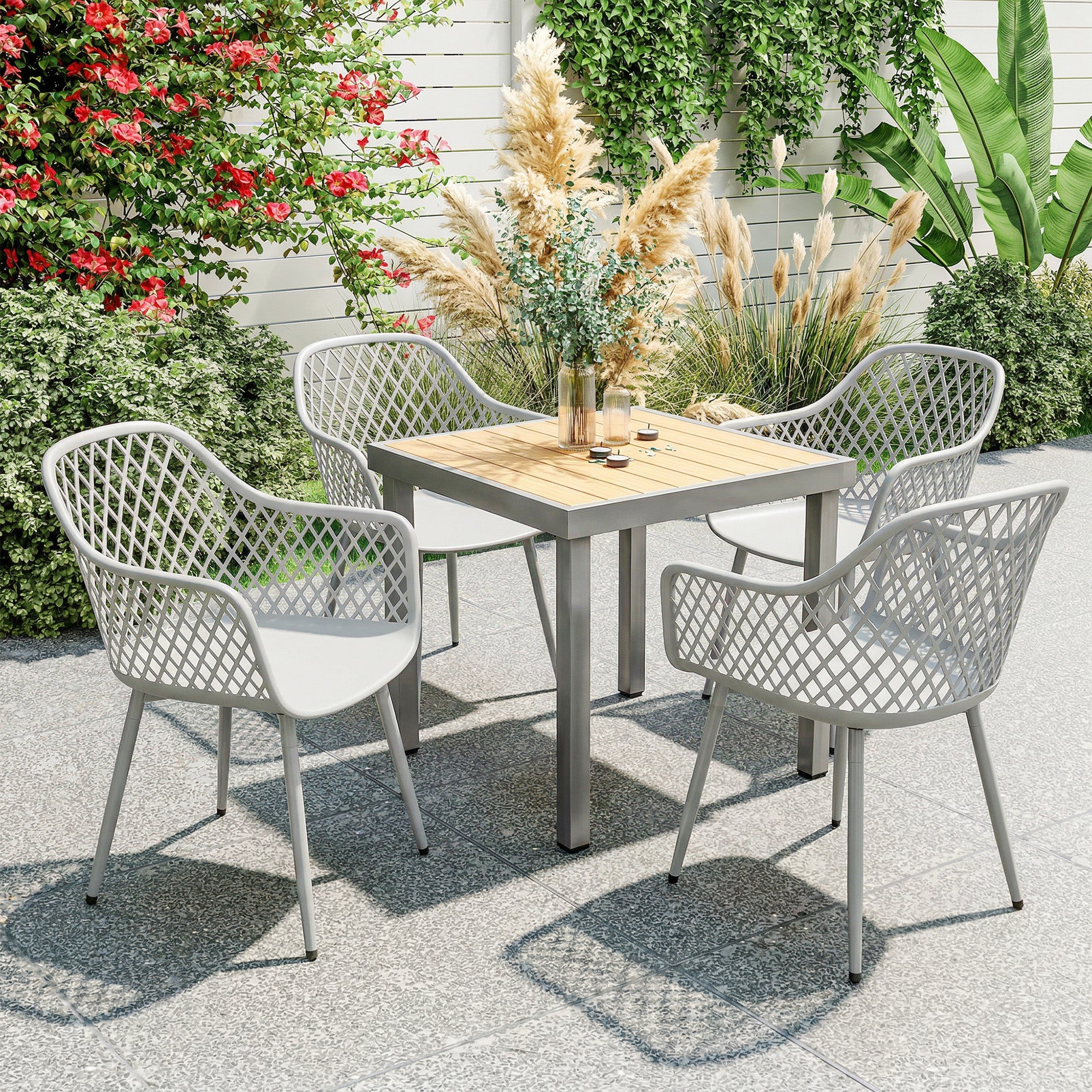 Outsunny Garden Chairs Set of 4, Garden Dining Chairs with Armrests, Grey - Image 2