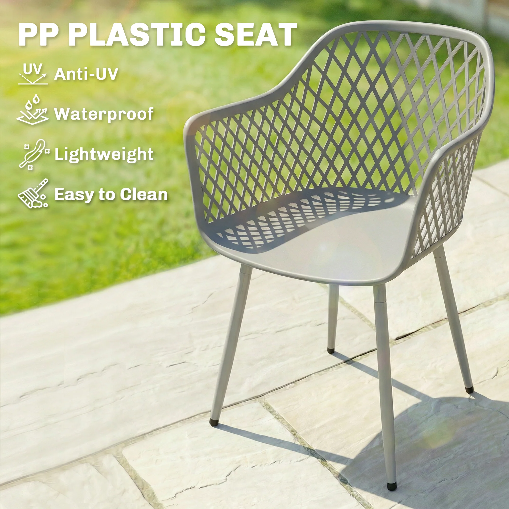 Outsunny Garden Chairs Set of 4, Garden Dining Chairs with Armrests, Grey - Image 3