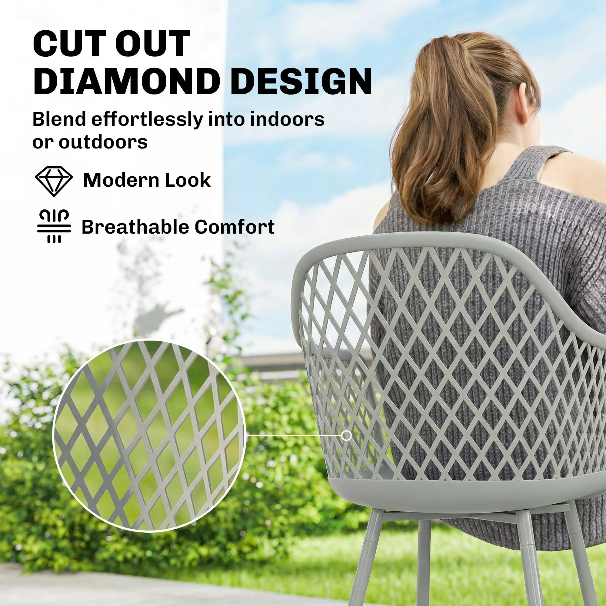 Outsunny Garden Chairs Set of 4, Garden Dining Chairs with Armrests, Grey - Image 4