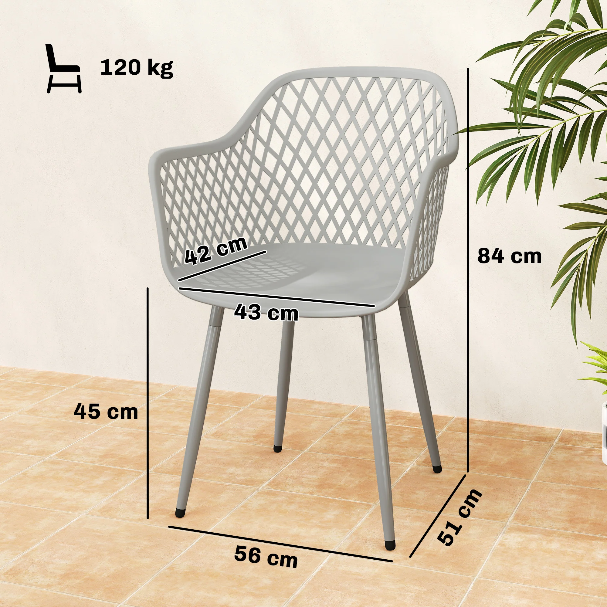 Outsunny Garden Chairs Set of 4, Garden Dining Chairs with Armrests, Grey - Image 5