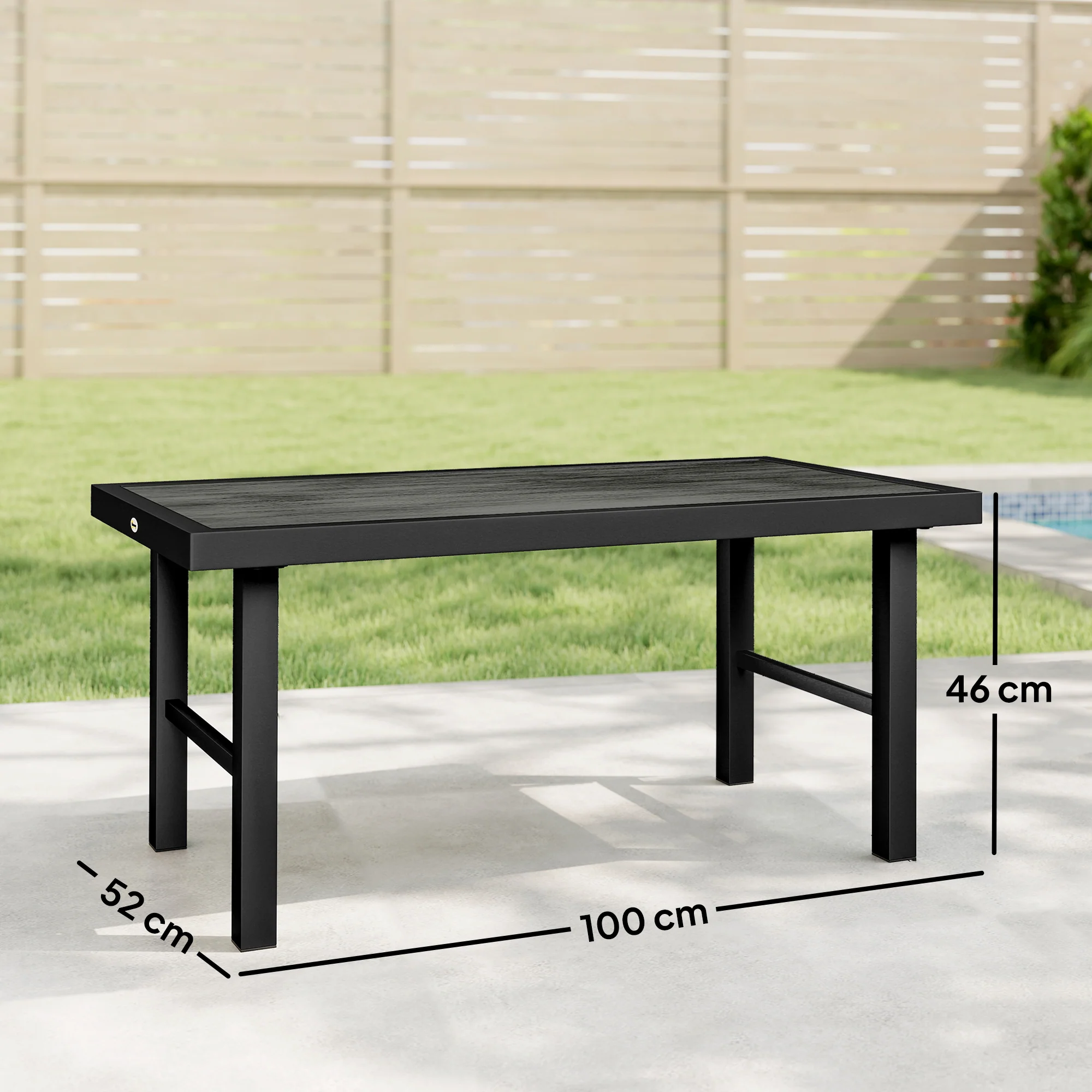 Outsunny Garden Coffee Table with SPC Woodgrain Tabletop, Dark Grey - Image 3