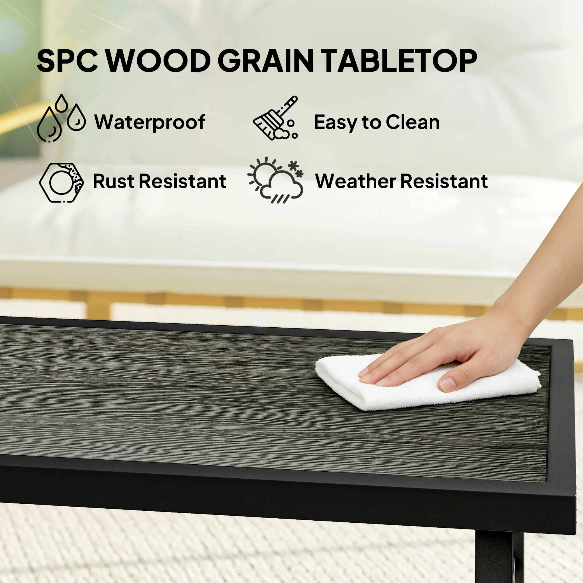 Outsunny Garden Coffee Table with SPC Woodgrain Tabletop, Dark Grey - Image 4