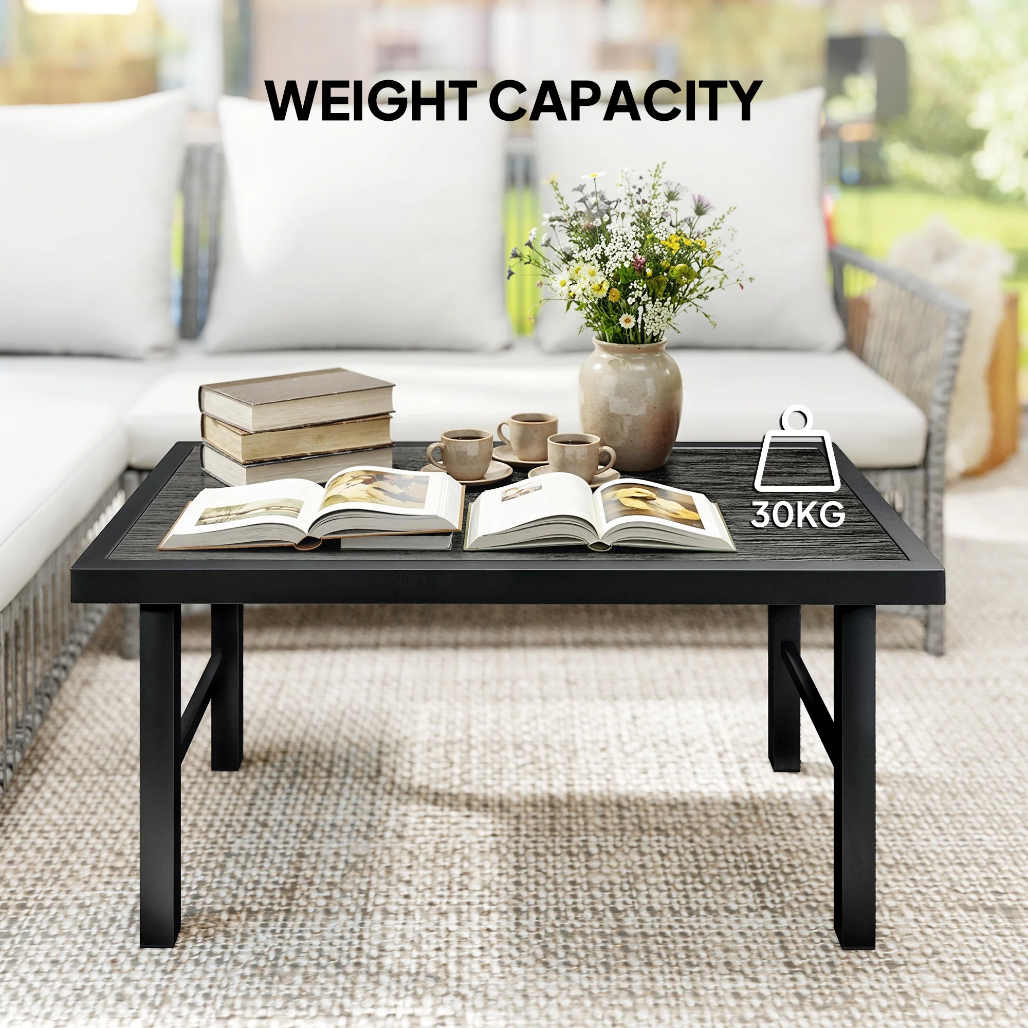 Outsunny Garden Coffee Table with SPC Woodgrain Tabletop, Dark Grey - Image 6