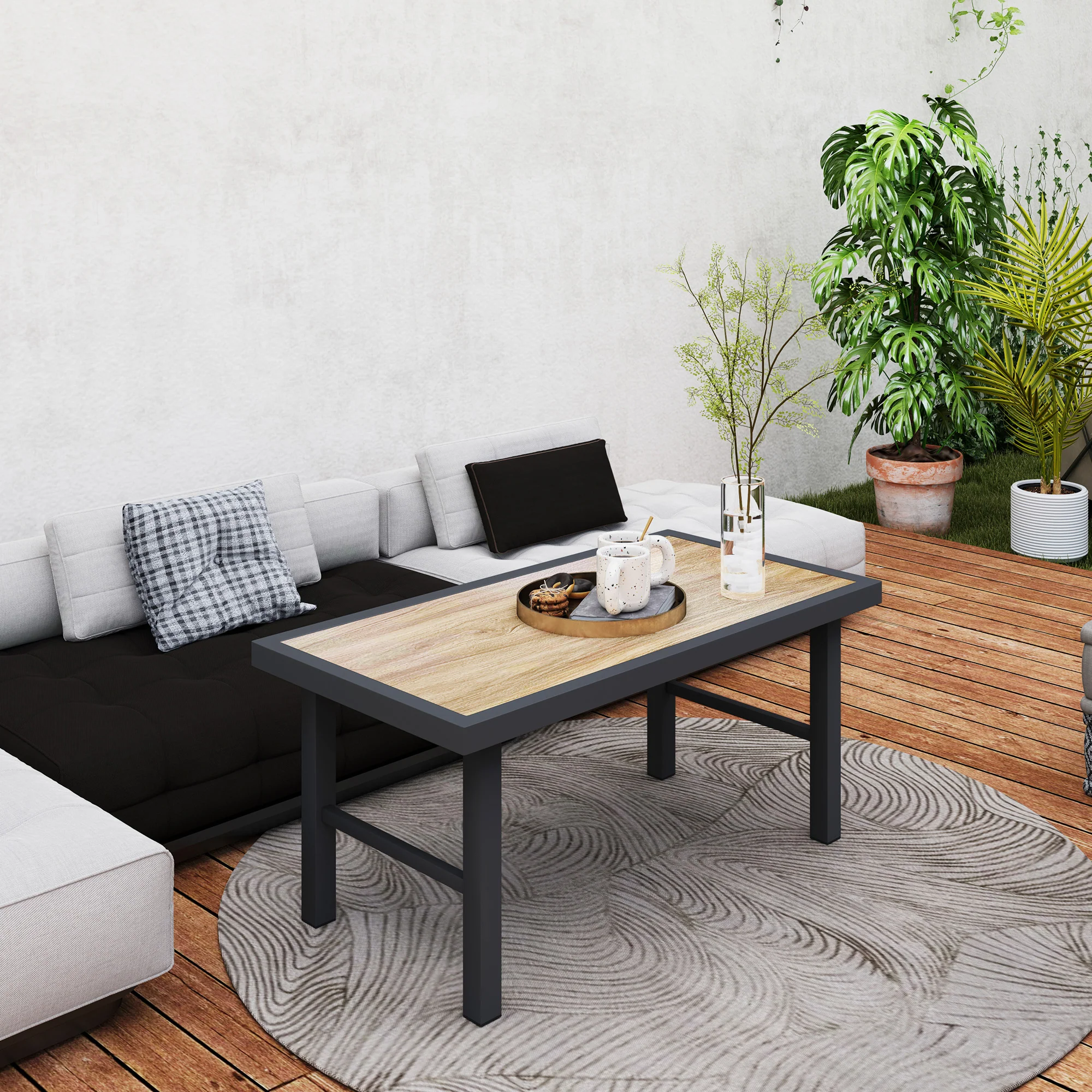 Outsunny Garden Coffee Table with SPC Woodgrain Tabletop, Wood Effect - Image 8