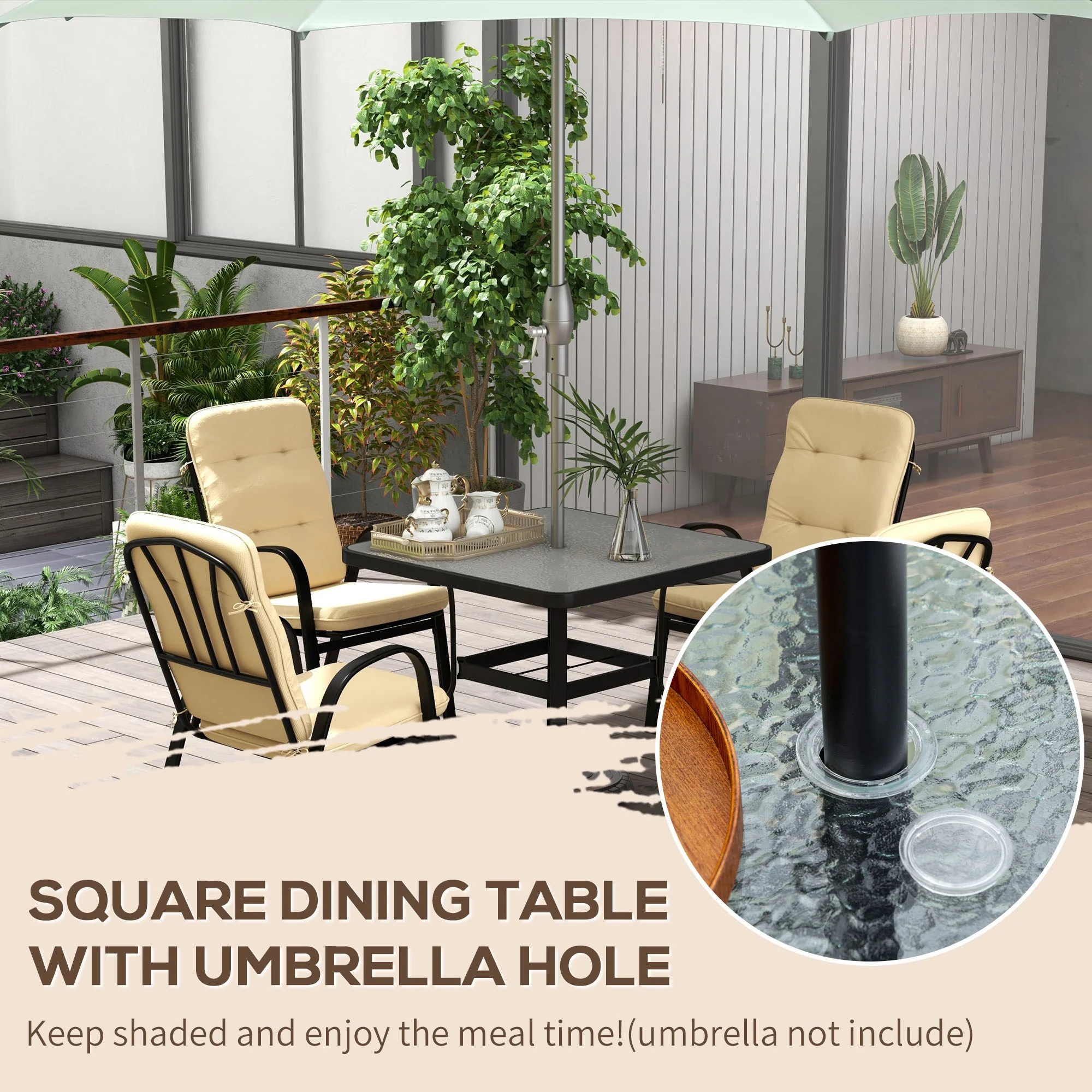Outsunny Garden Dining Set, Glass Table W/ Umbrella Hole - Image 3