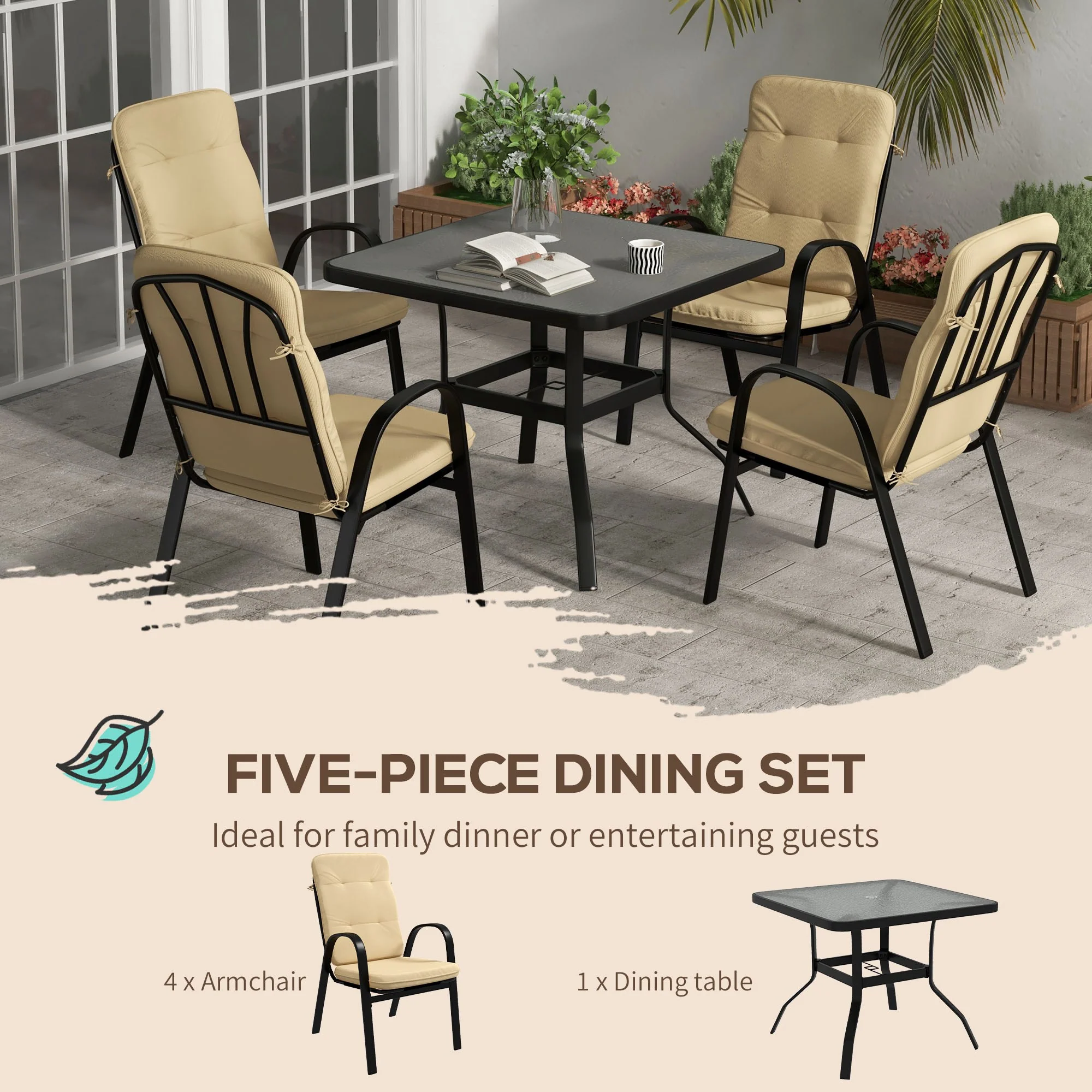 Outsunny Garden Dining Set, Glass Table W/ Umbrella Hole - Image 6