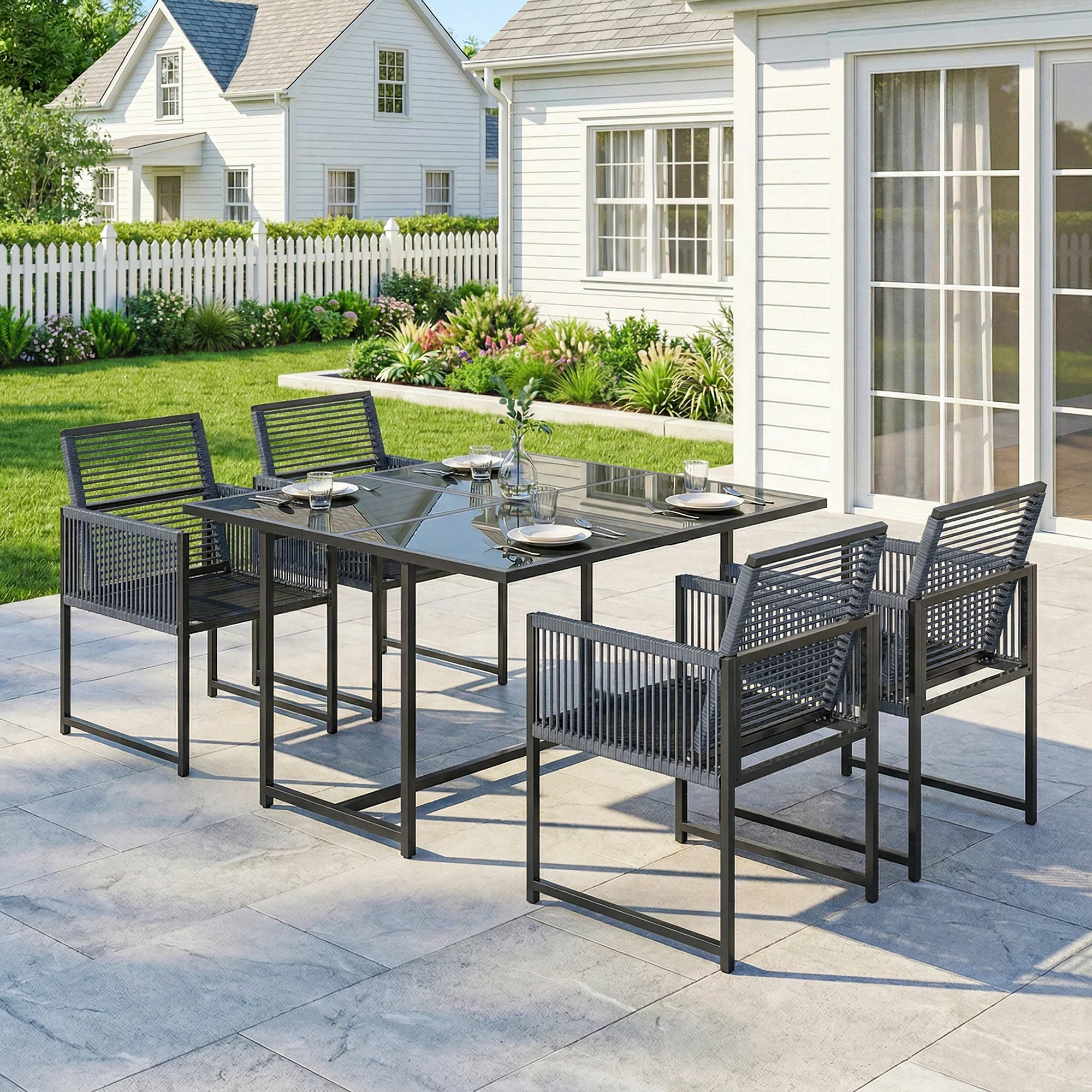 Outsunny Garden Dining Set, Outdoor Table and Chairs with Foldable Backrest - Image 2