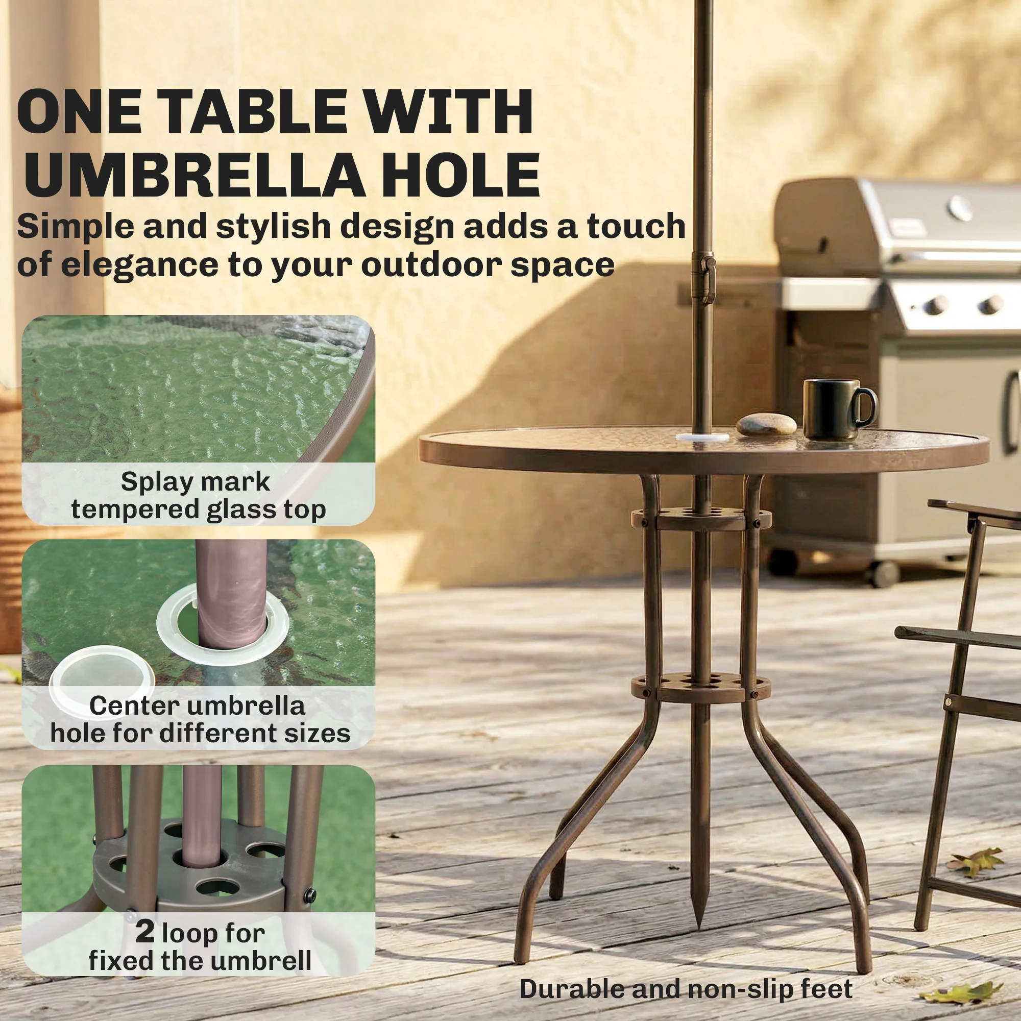 Outsunny Garden Dining Set, Patio Sets With Tempered Glass Table - Image 3