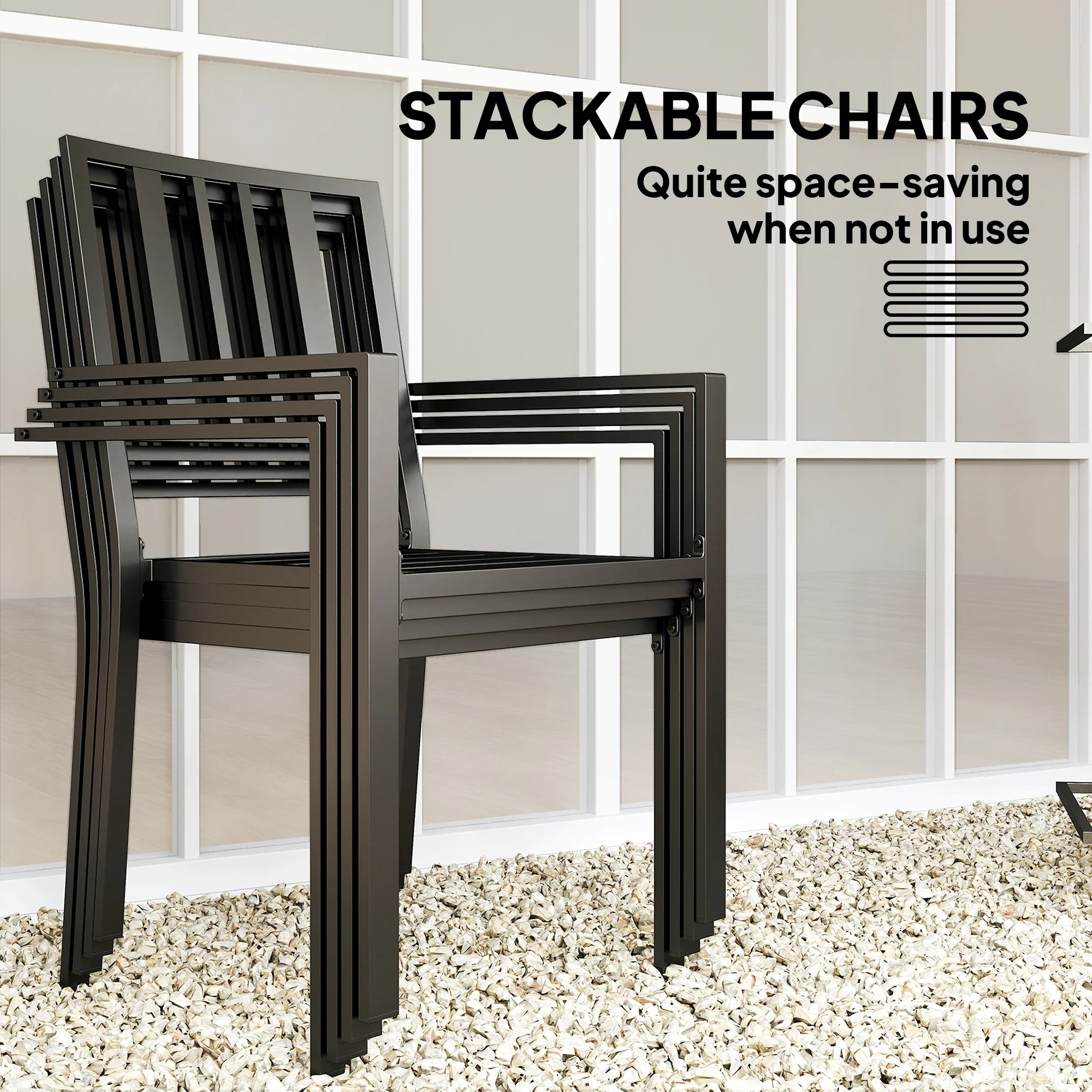 Outsunny Garden Dining Set W/ 4 Stackable Cushioned Chairs And Metal Top Table - Image 3