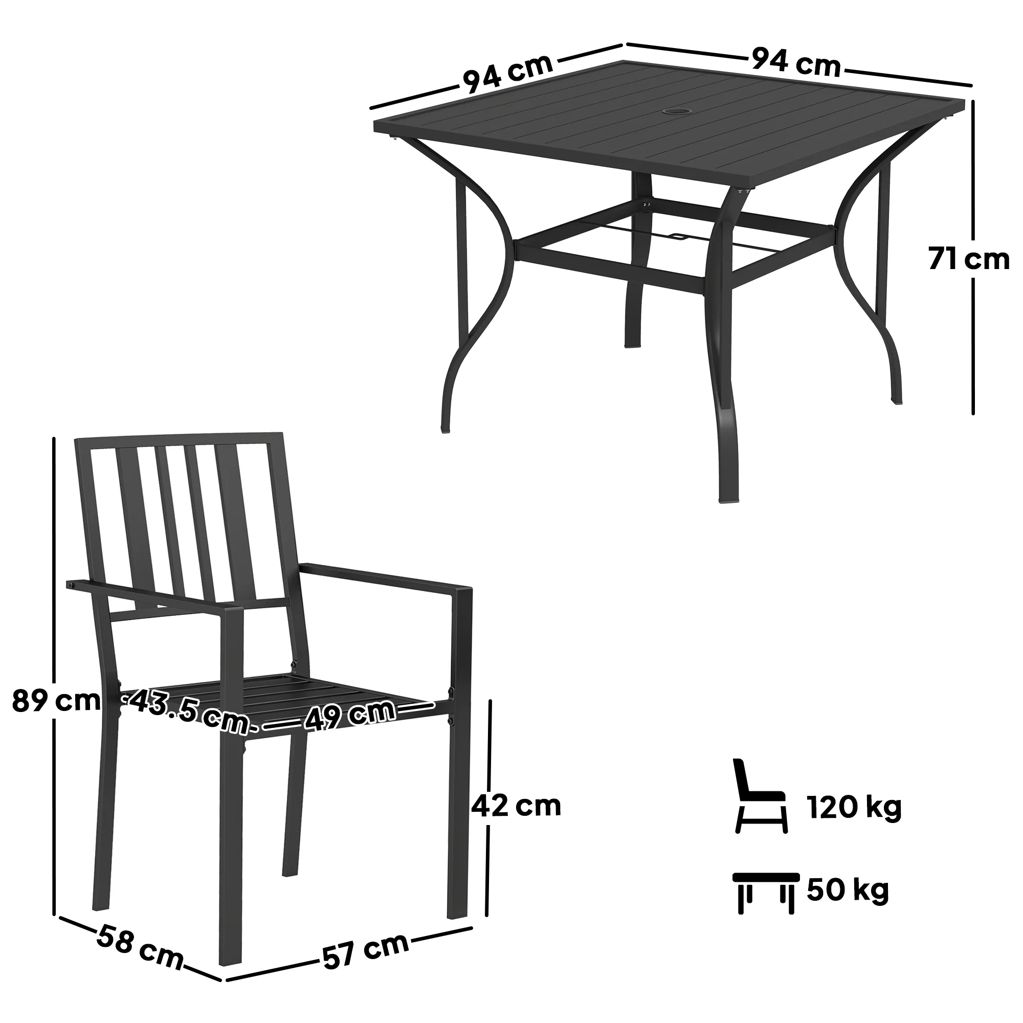 Outsunny Garden Dining Set W/ 4 Stackable Cushioned Chairs And Metal Top Table - Image 5