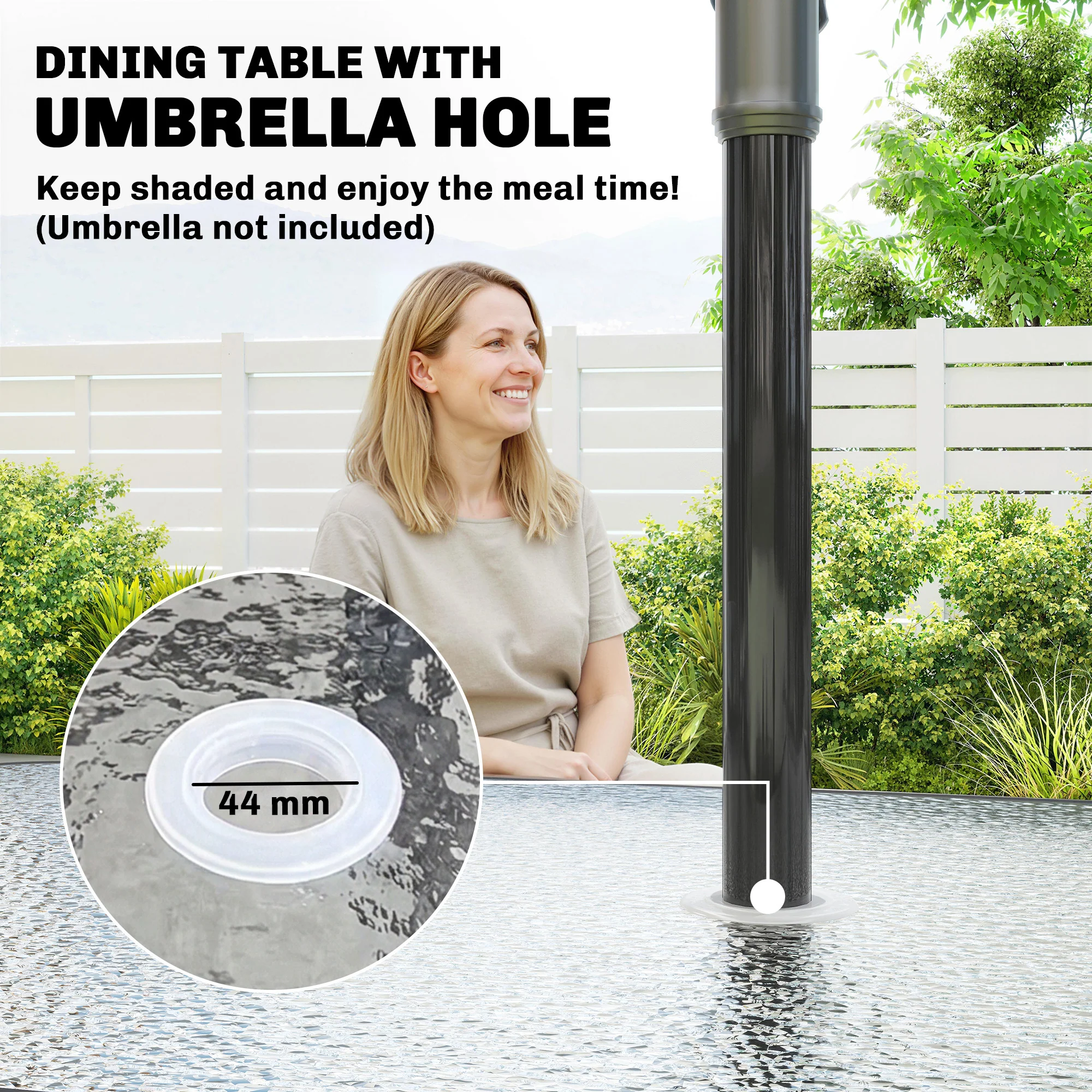 Outsunny Garden Dining Set With Umbrella Hole, Stackable Chairs, Light Grey - Image 4