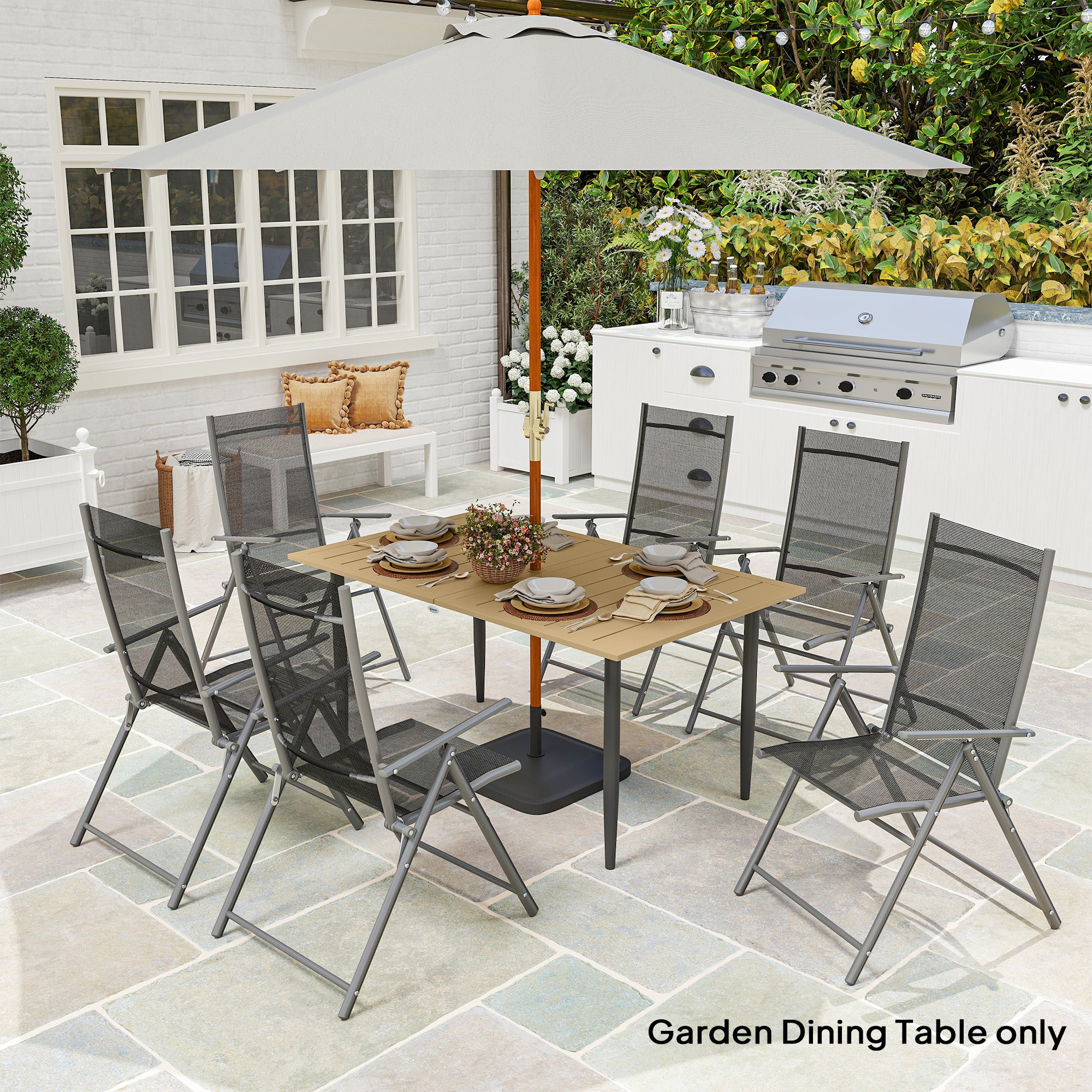 Outsunny Garden Dining Table for 6 Person with Parasol Hole, Brown - Image 2