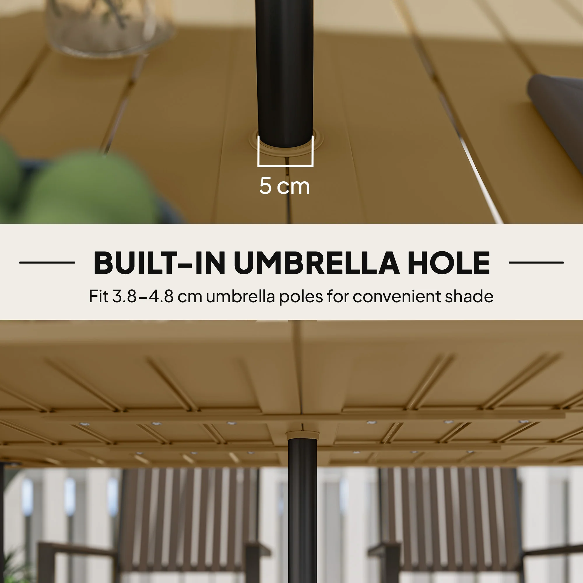 Outsunny Garden Dining Table for 6 Person with Parasol Hole, Brown - Image 4