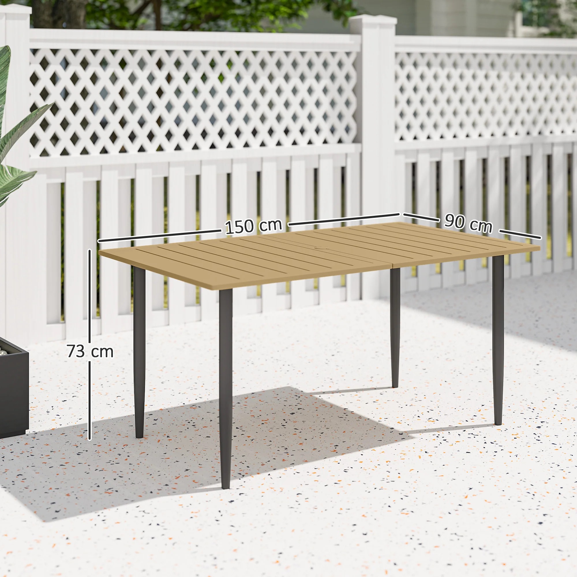 Outsunny Garden Dining Table for 6 Person with Parasol Hole, Brown - Image 5