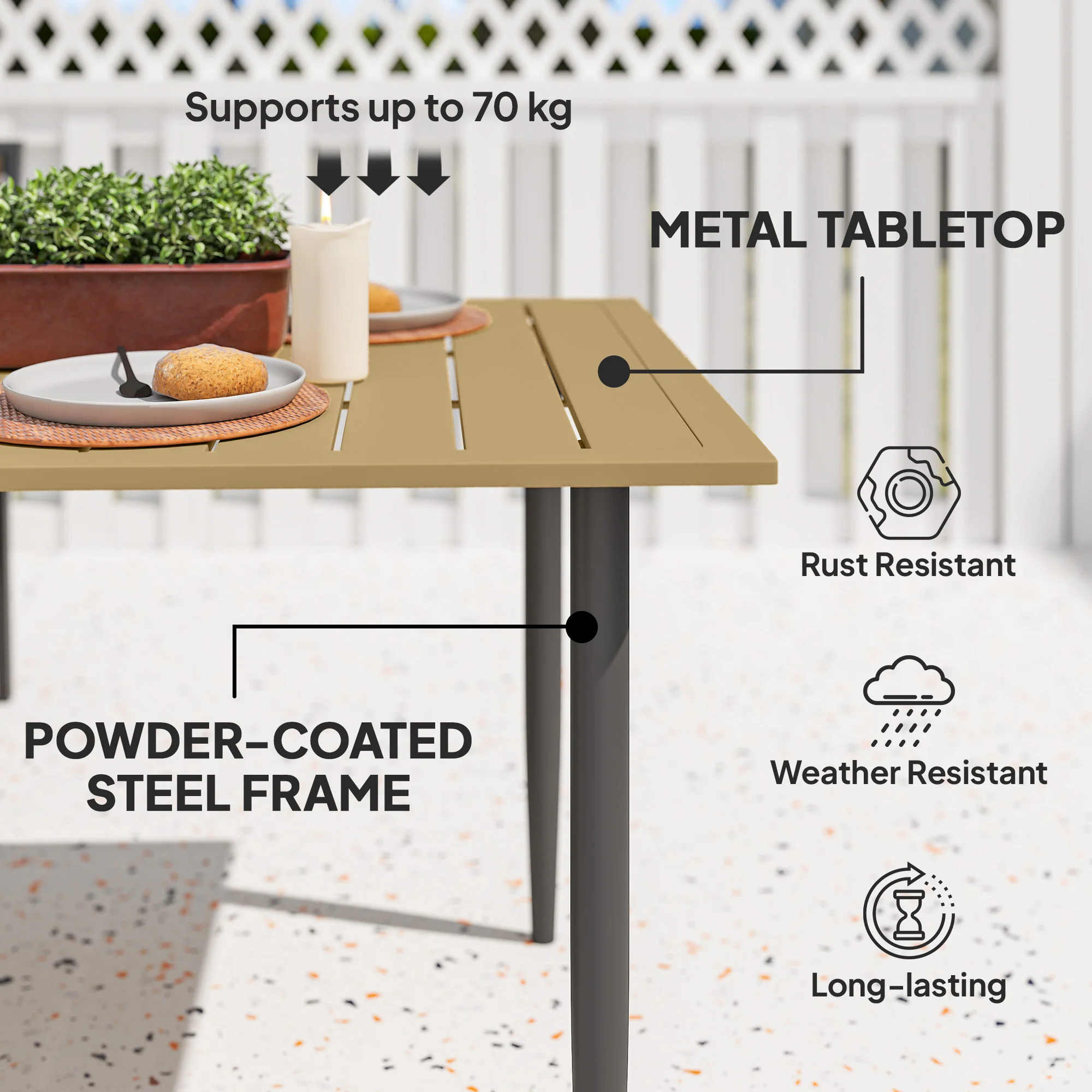 Outsunny Garden Dining Table for 6 Person with Parasol Hole, Brown - Image 7