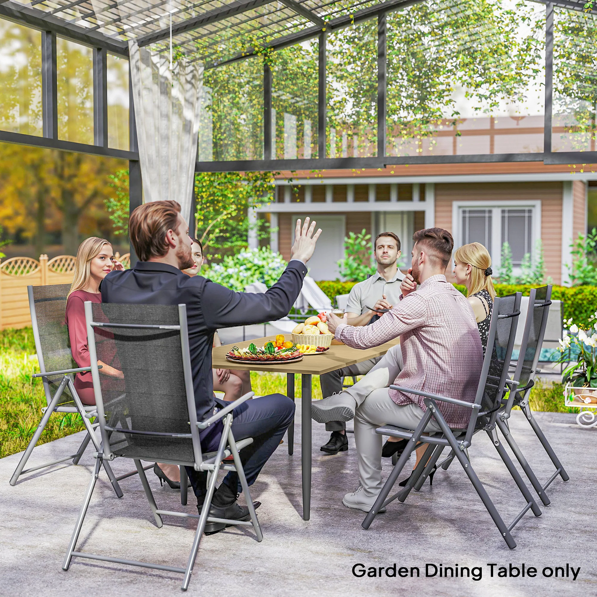 Outsunny Garden Dining Table for 6 Person with Parasol Hole, Brown - Image 8