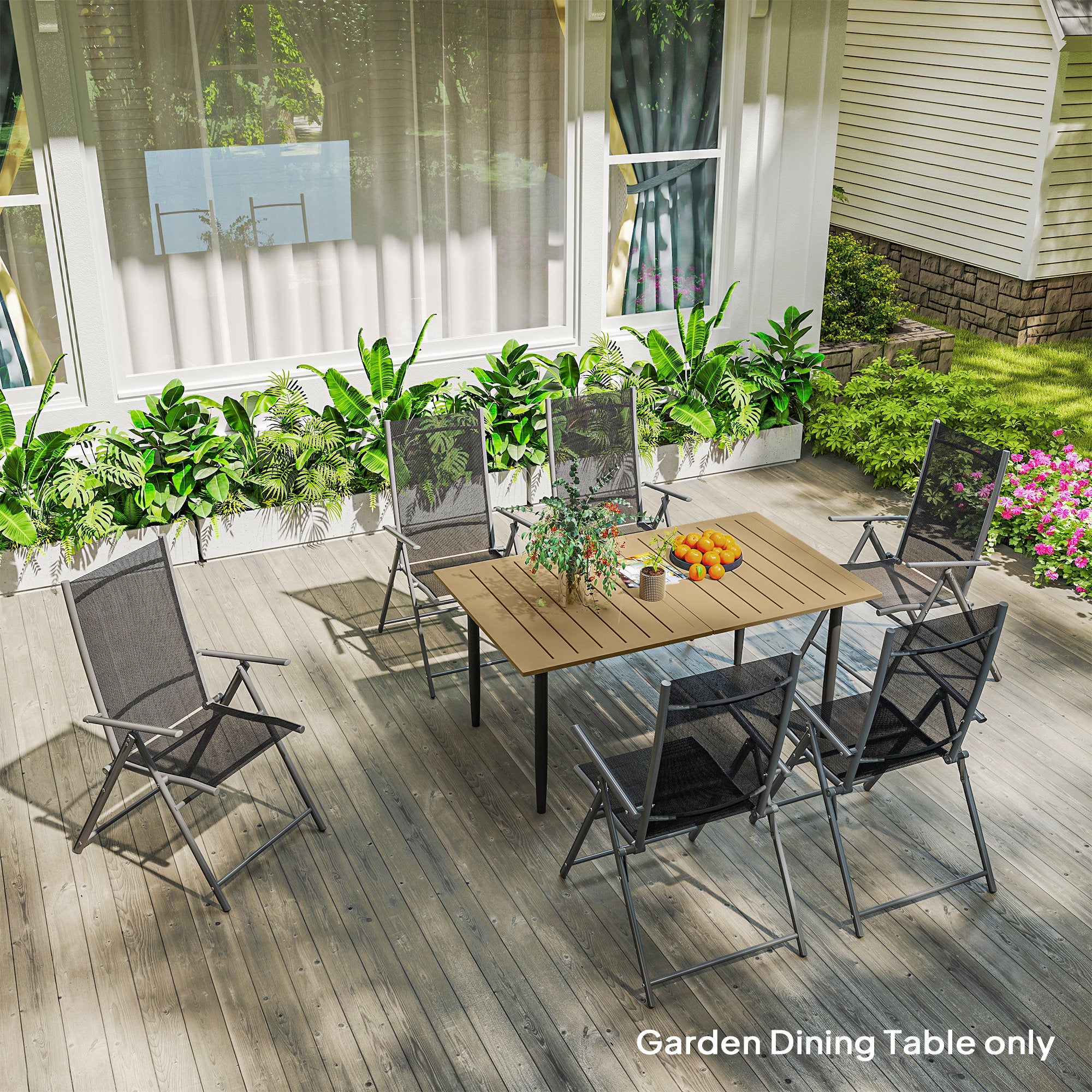 Outsunny Garden Dining Table for 6 Person with Parasol Hole, Brown - Image 9