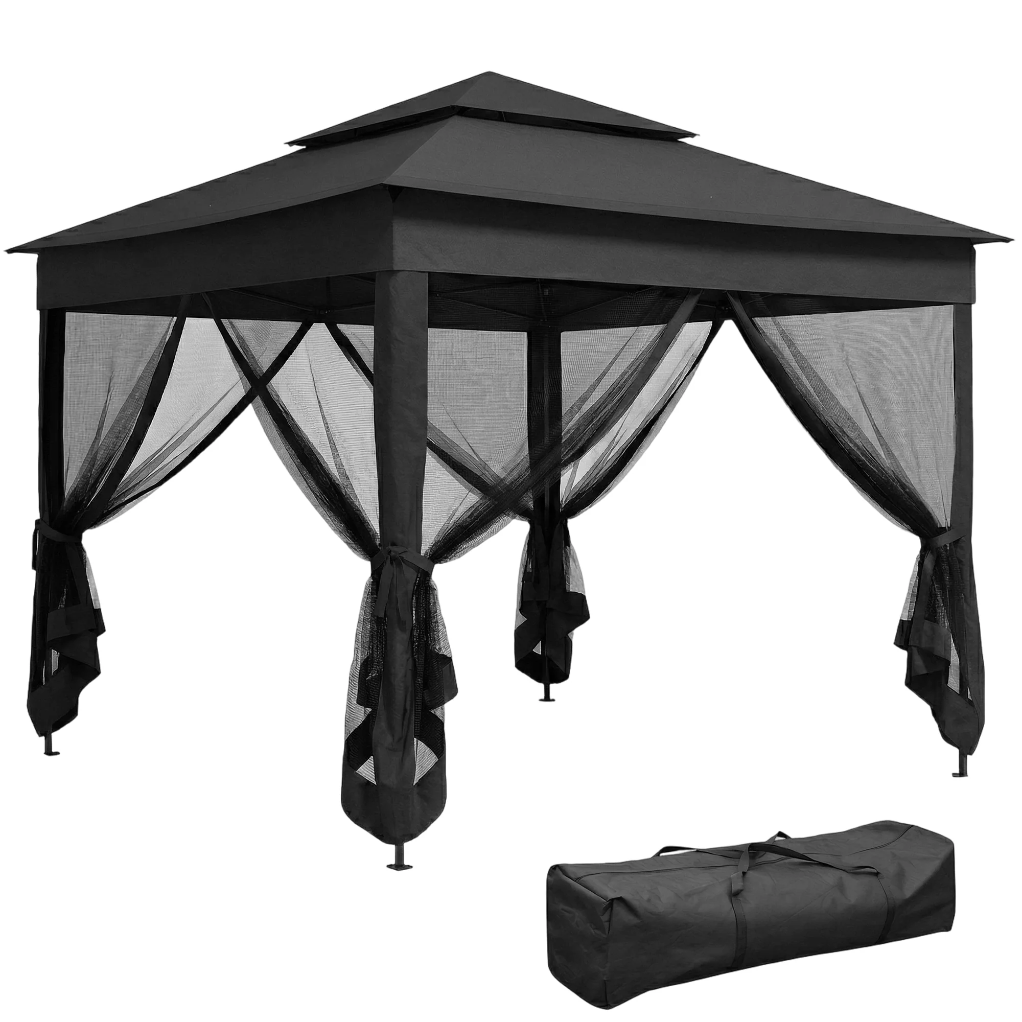 Outsunny Garden Folding Tent Heavy Duty Pop Up Gazebo for Party Black