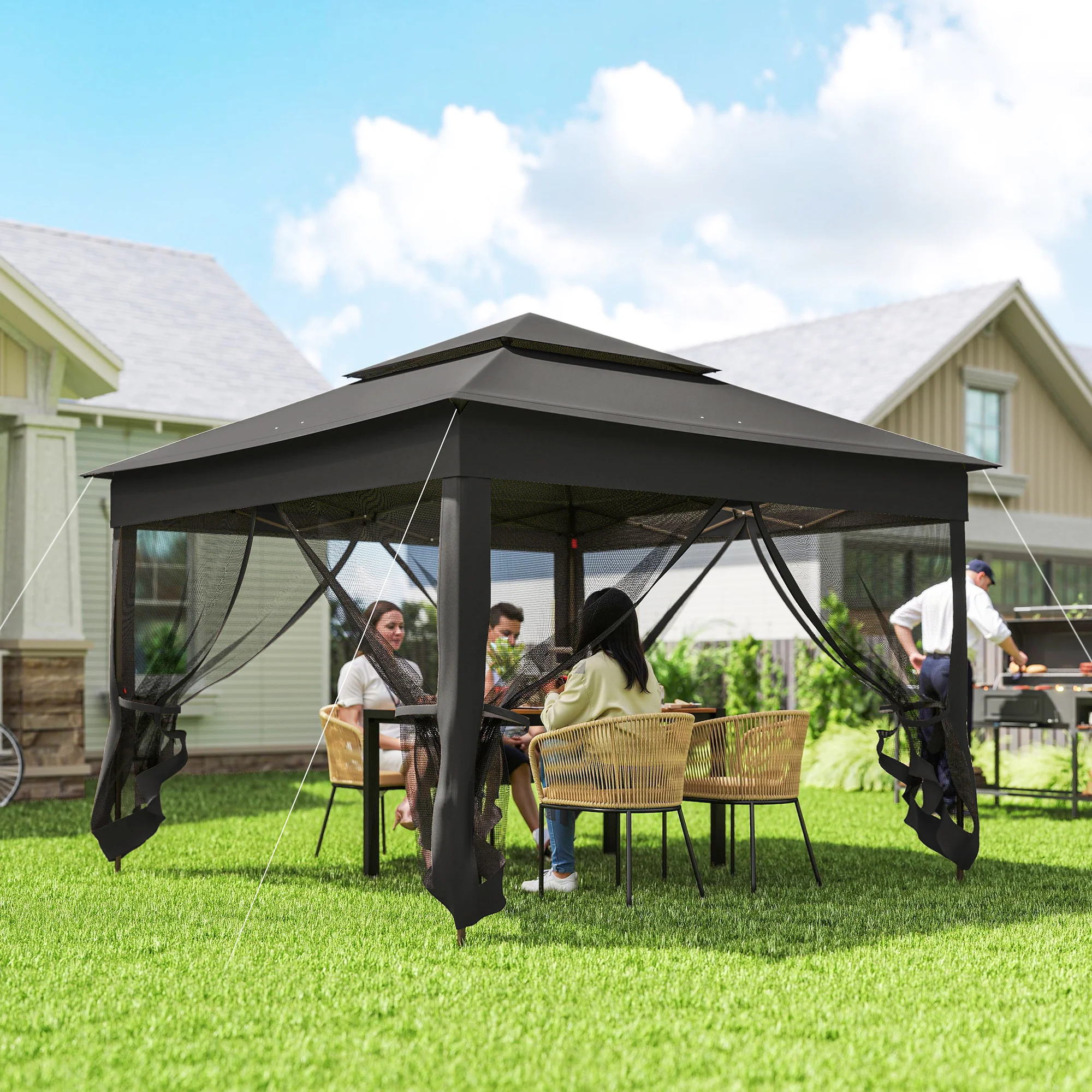 Outsunny Garden Folding Tent Heavy Duty Pop Up Gazebo for Party Black - Image 2