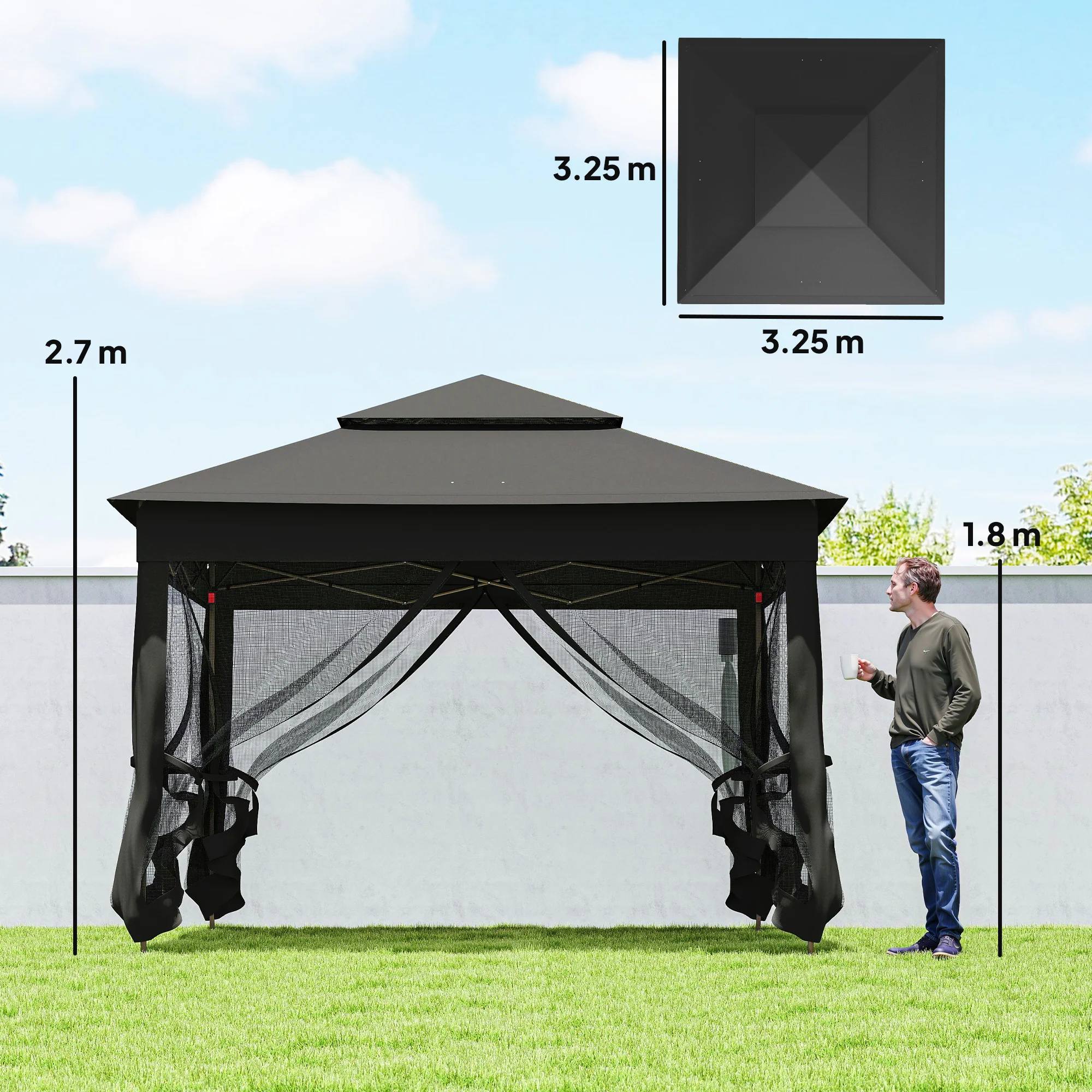 Outsunny Garden Folding Tent Heavy Duty Pop Up Gazebo for Party Black - Image 5