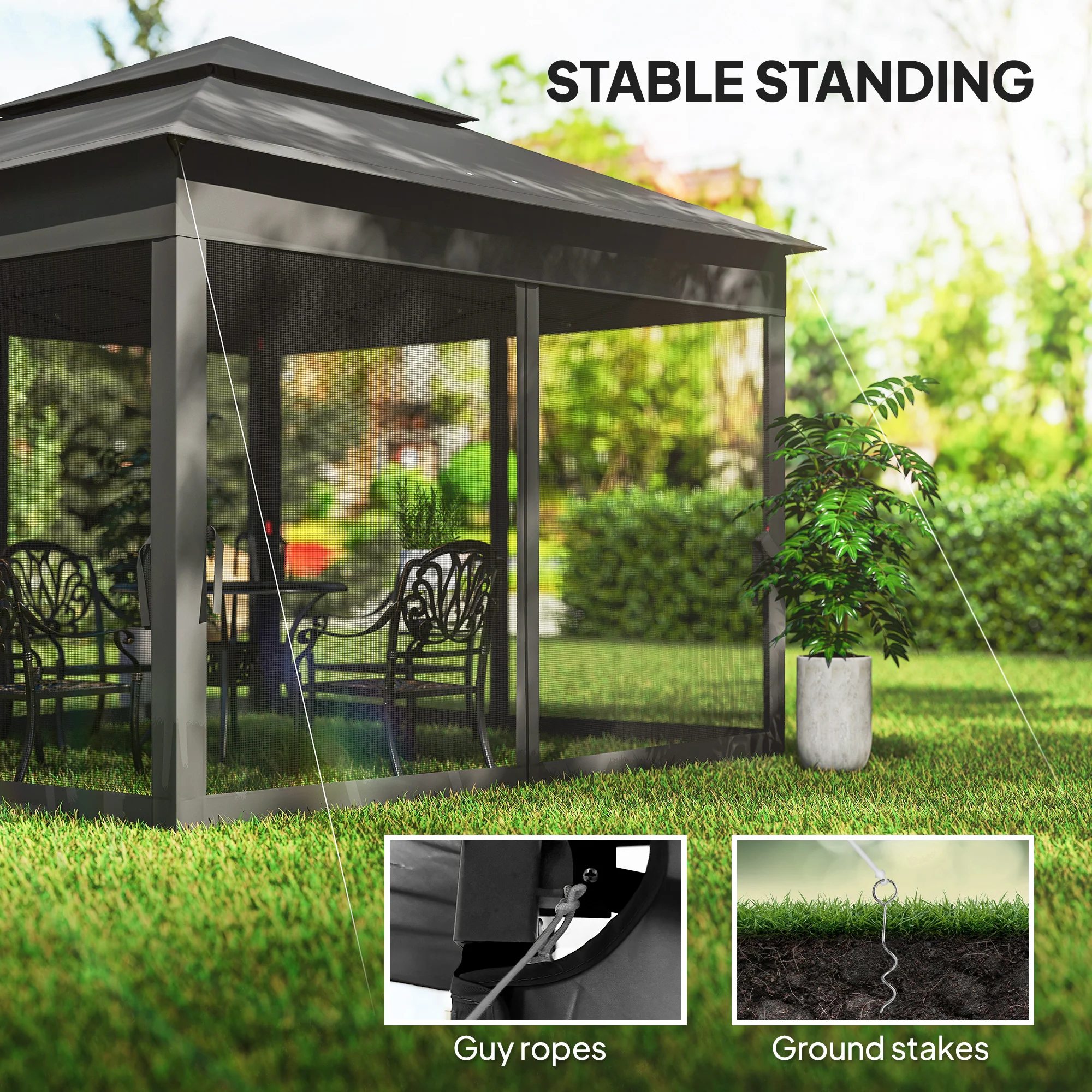 Outsunny Garden Folding Tent Heavy Duty Pop Up Gazebo for Party Black - Image 6