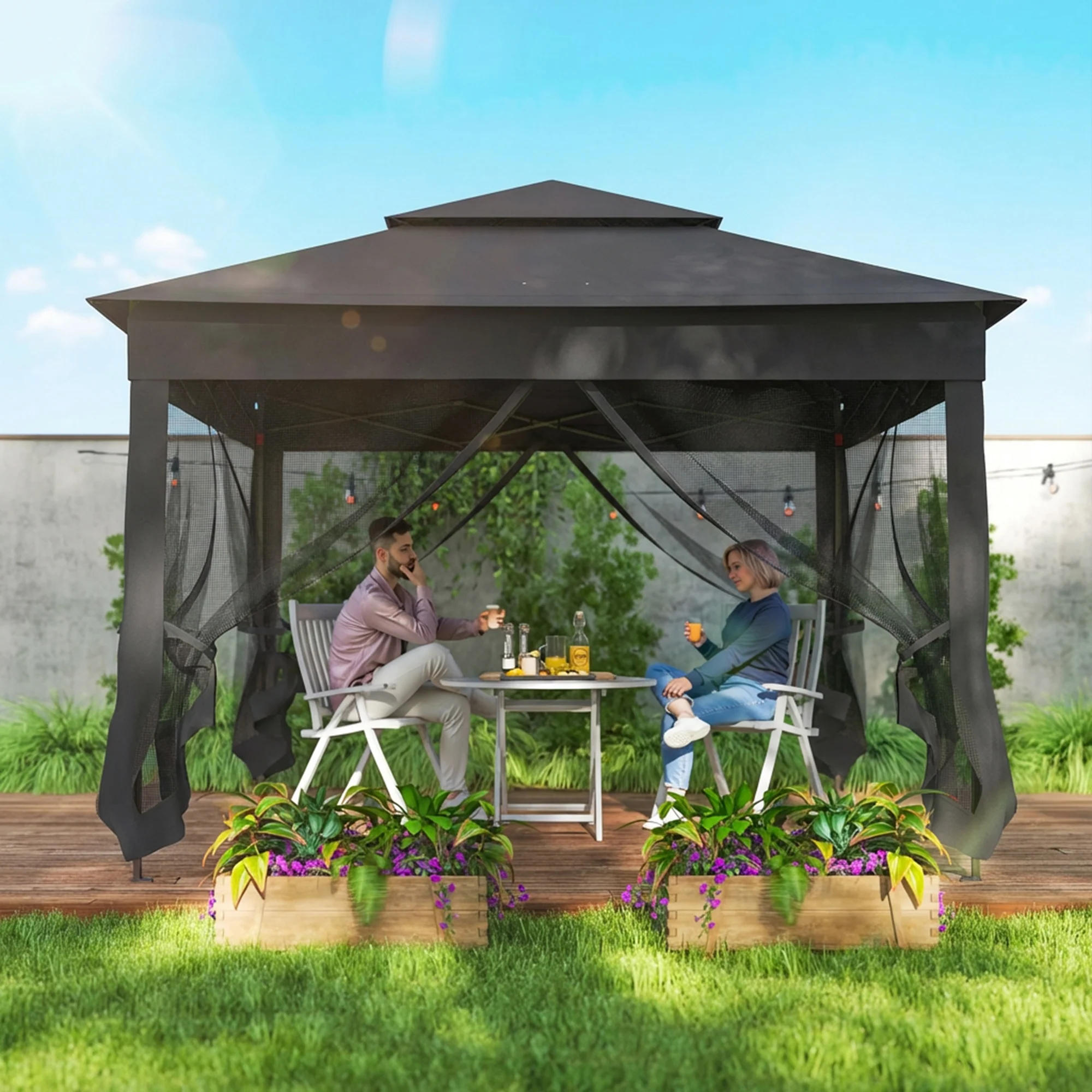 Outsunny Garden Folding Tent Heavy Duty Pop Up Gazebo for Party Black - Image 7
