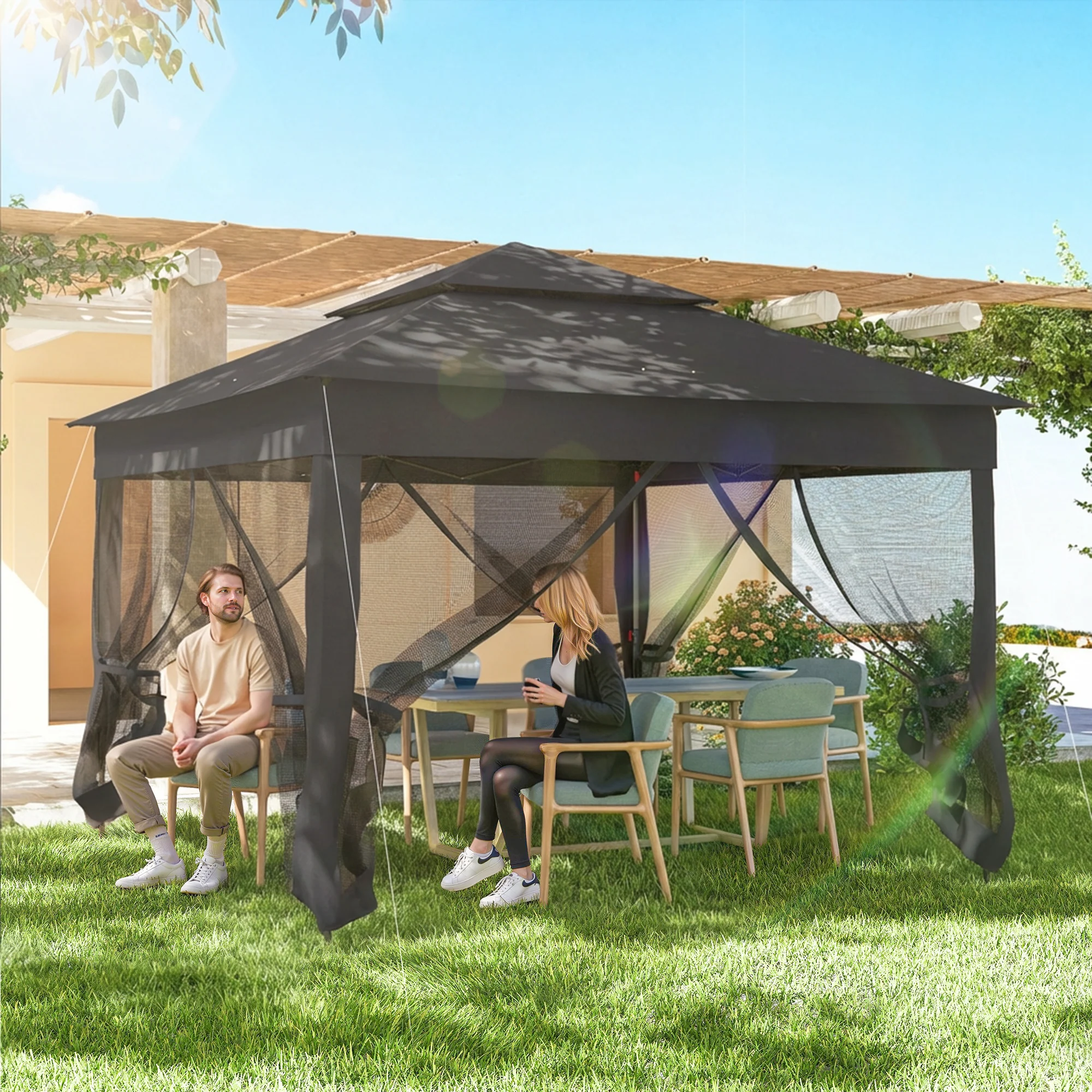 Outsunny Garden Folding Tent Heavy Duty Pop Up Gazebo for Party Black - Image 8