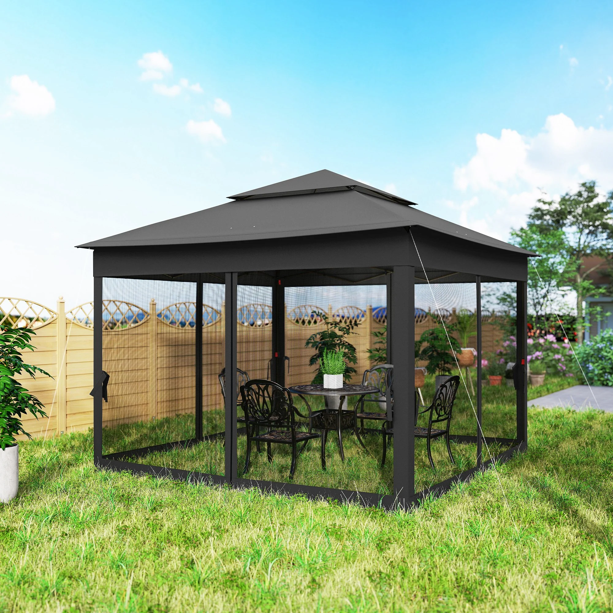 Outsunny Garden Folding Tent Heavy Duty Pop Up Gazebo for Party Black - Image 9